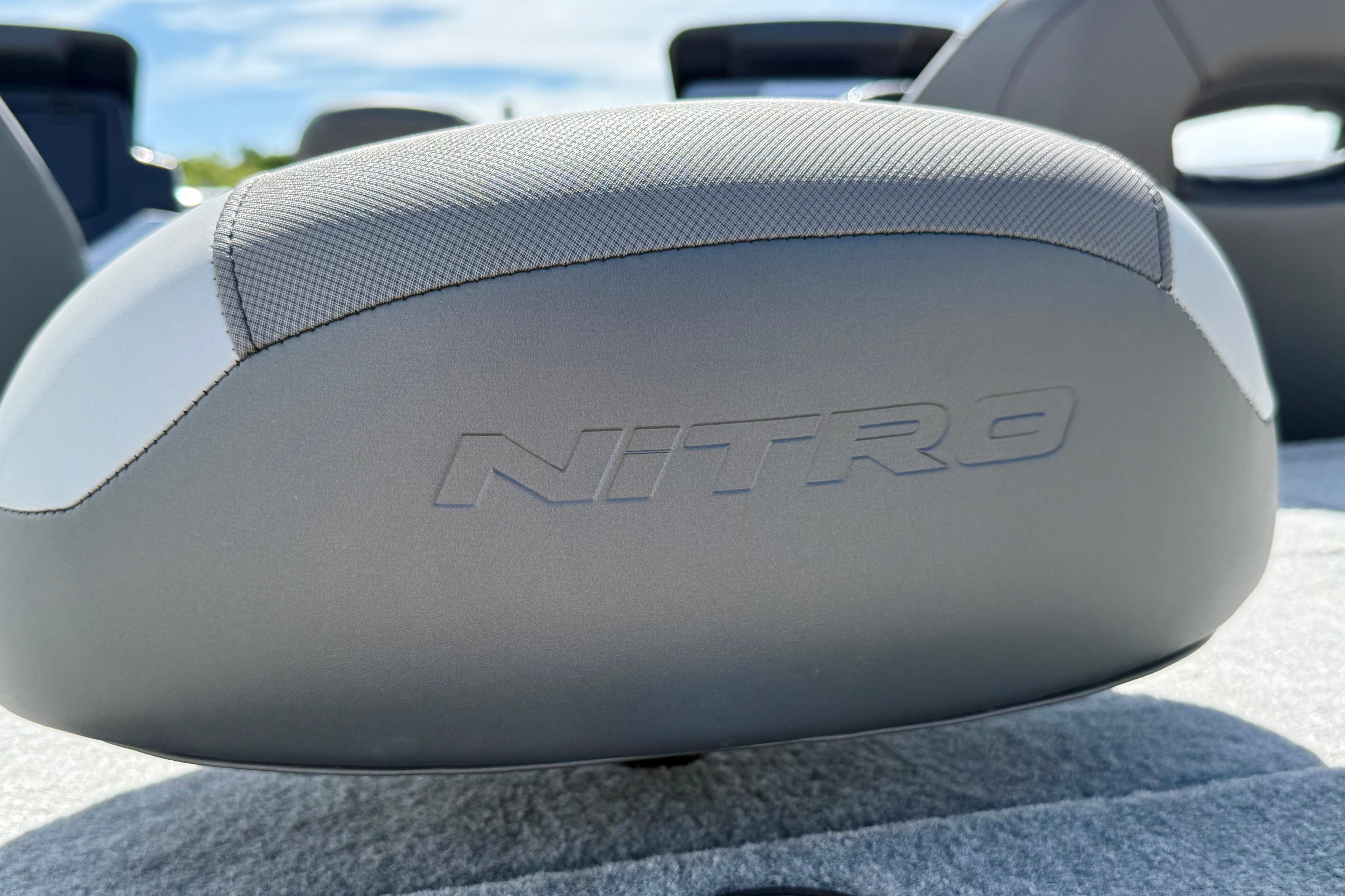 2026 Nitro Z19 XL boat seat with embossed logo, showcasing sleek design.