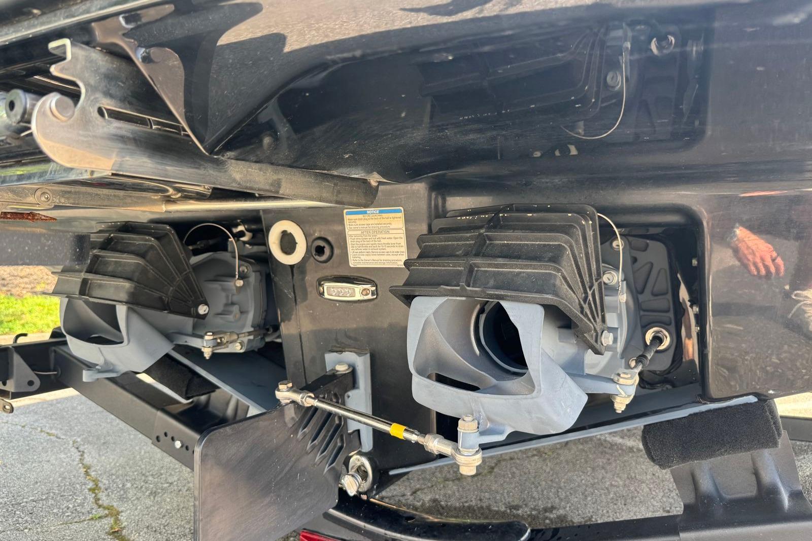 Close-up of 2023 Yamaha Boats 252XE jet propulsion system.