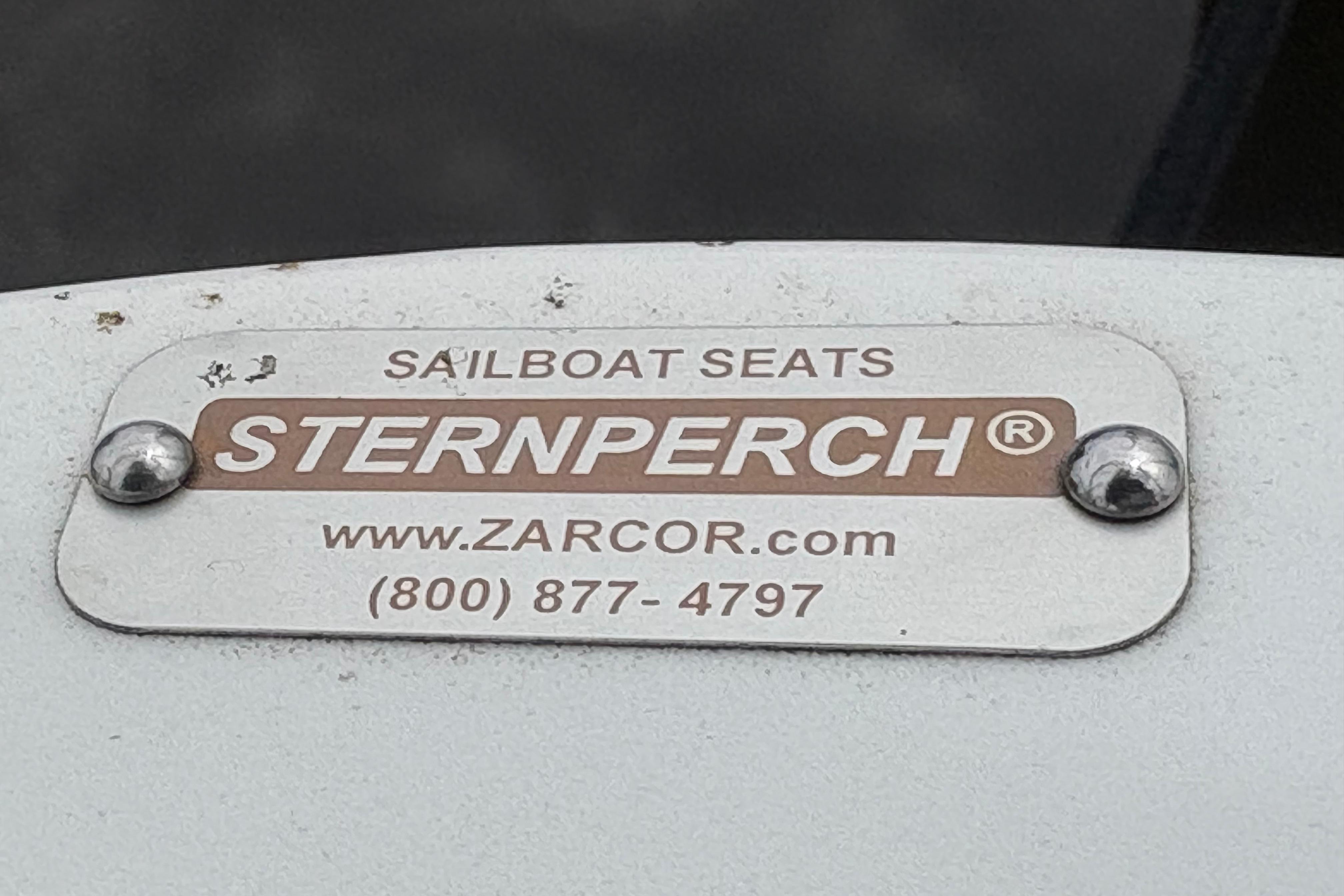 Plaque for SternPerch sailboat seats on a Sabre 31, 1981 model.