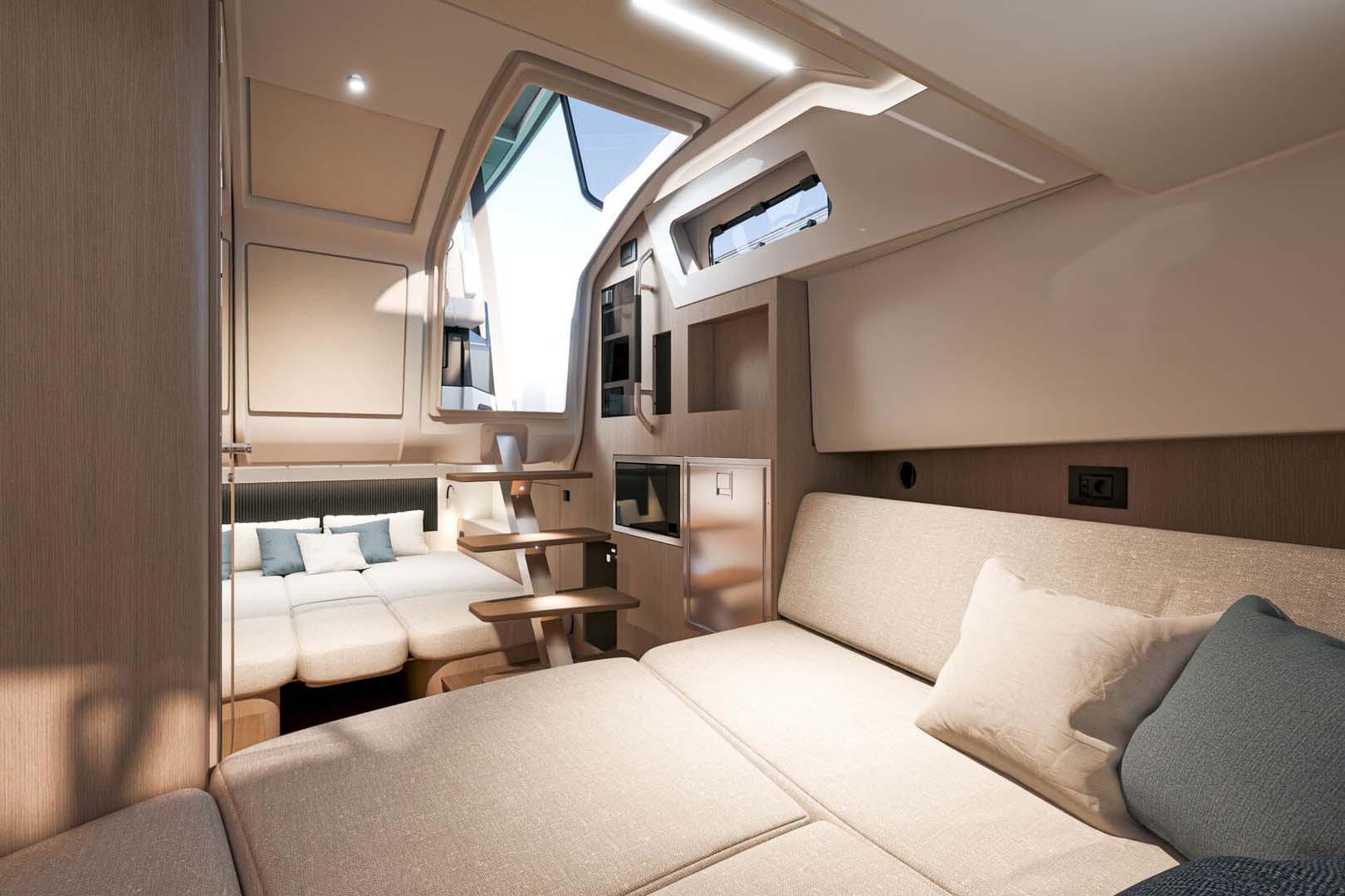 Manufacturer Provided Image: Luxurious interior of 2025 Beneteau Gran Turismo 35 yacht, featuring modern seating and elegant design.