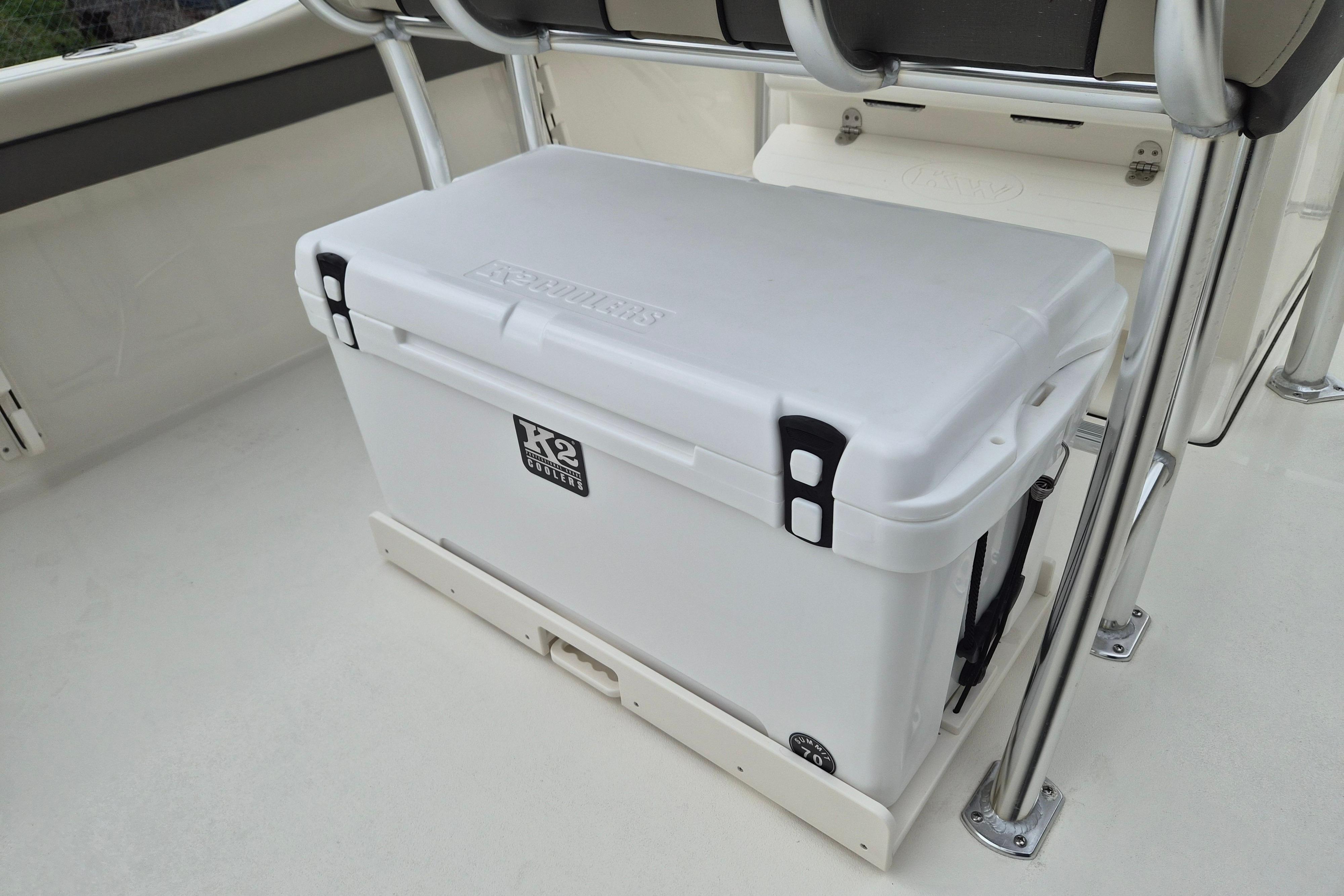 White K2 cooler on 2026 Key West 219 FS boat deck.