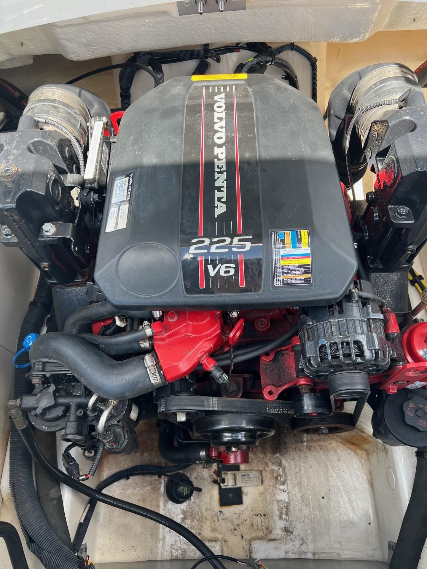 A Volvo Penta V6 engine in a 2013 Chaparral 206 SSi boat.