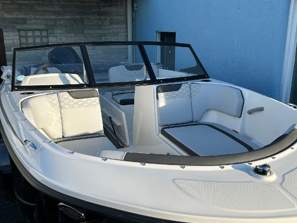 2024 Bayliner Element M19 boat with sleek white interior and modern design.