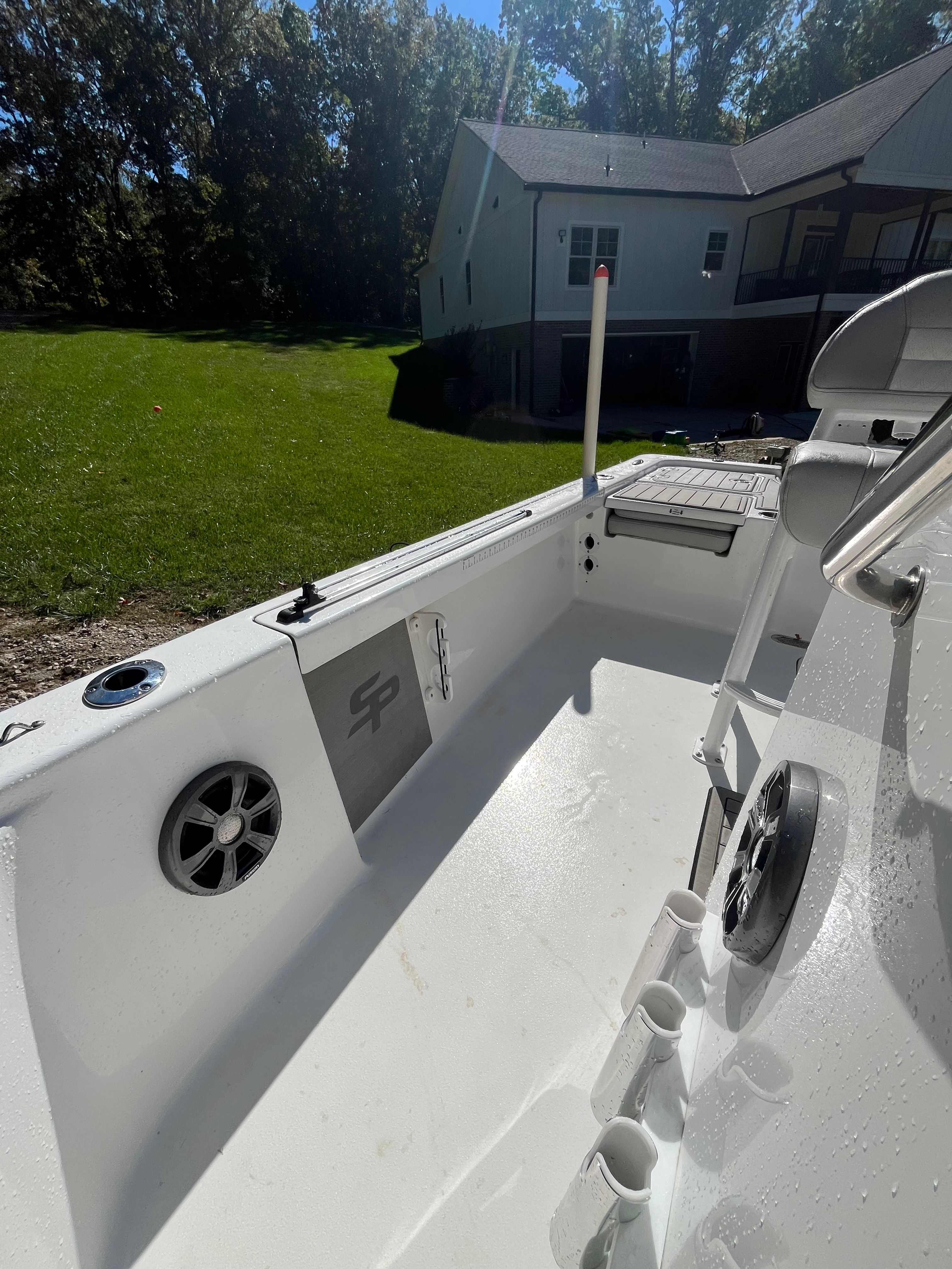 Interior view of a 2019 Sea Pro 208 Bay boat outdoors.