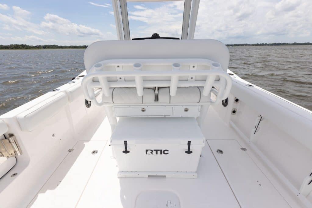 2027 Sea Fox 268 Commander boat interior with RTIC cooler on deck.