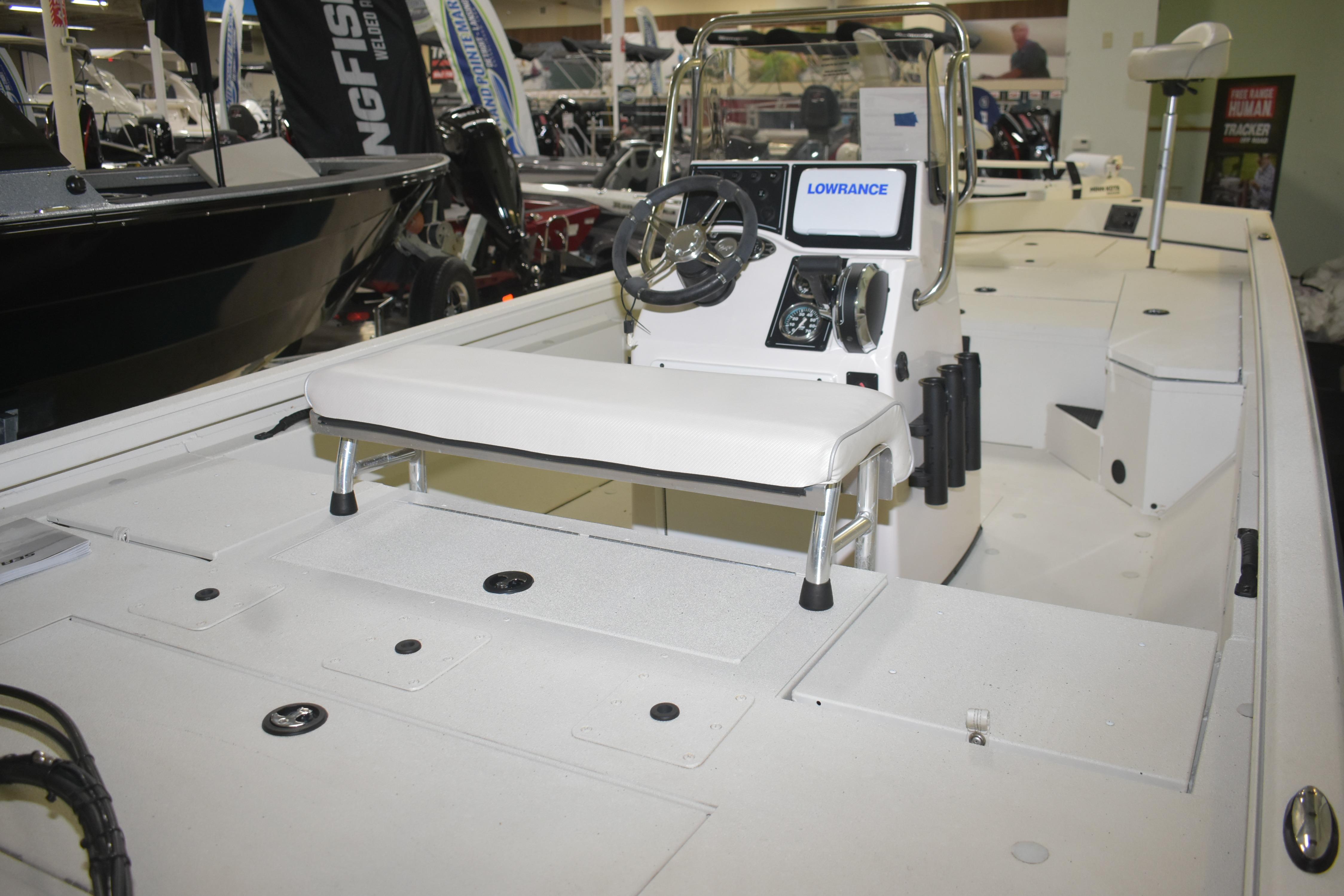 2024 Ranger RB200 boat interior with steering console and seating.