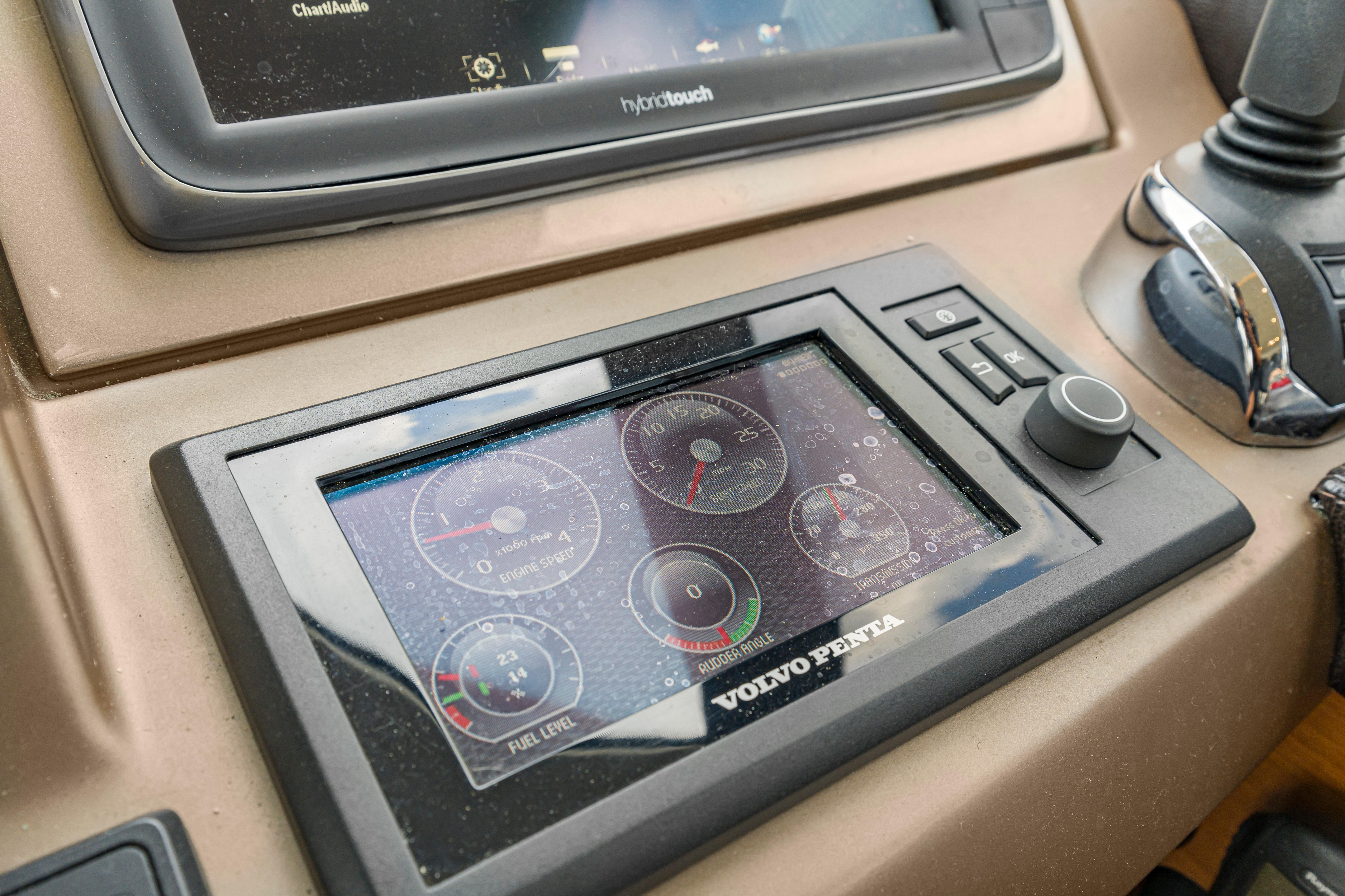 Control panel of a 2017 Prestige 500 yacht with Volvo Penta display.