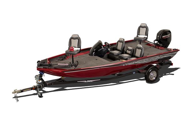 Manufacturer Provided Image: 2021 Lowe Stinger 175C fishing boat, red, with trailer and seating for four.