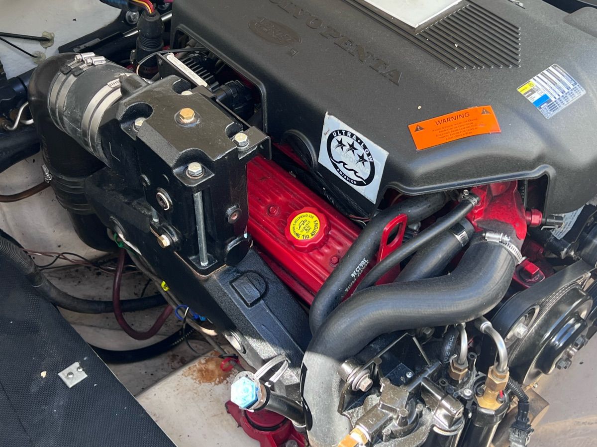 Close-up of a 2003 Cobalt Colbalt 262 boat engine.