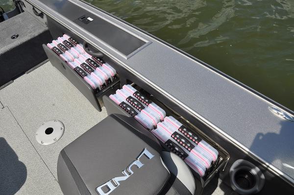Manufacturer Provided Image: 2019 Lund 2175 Pro-V boat with organized tackle storage compartments.
