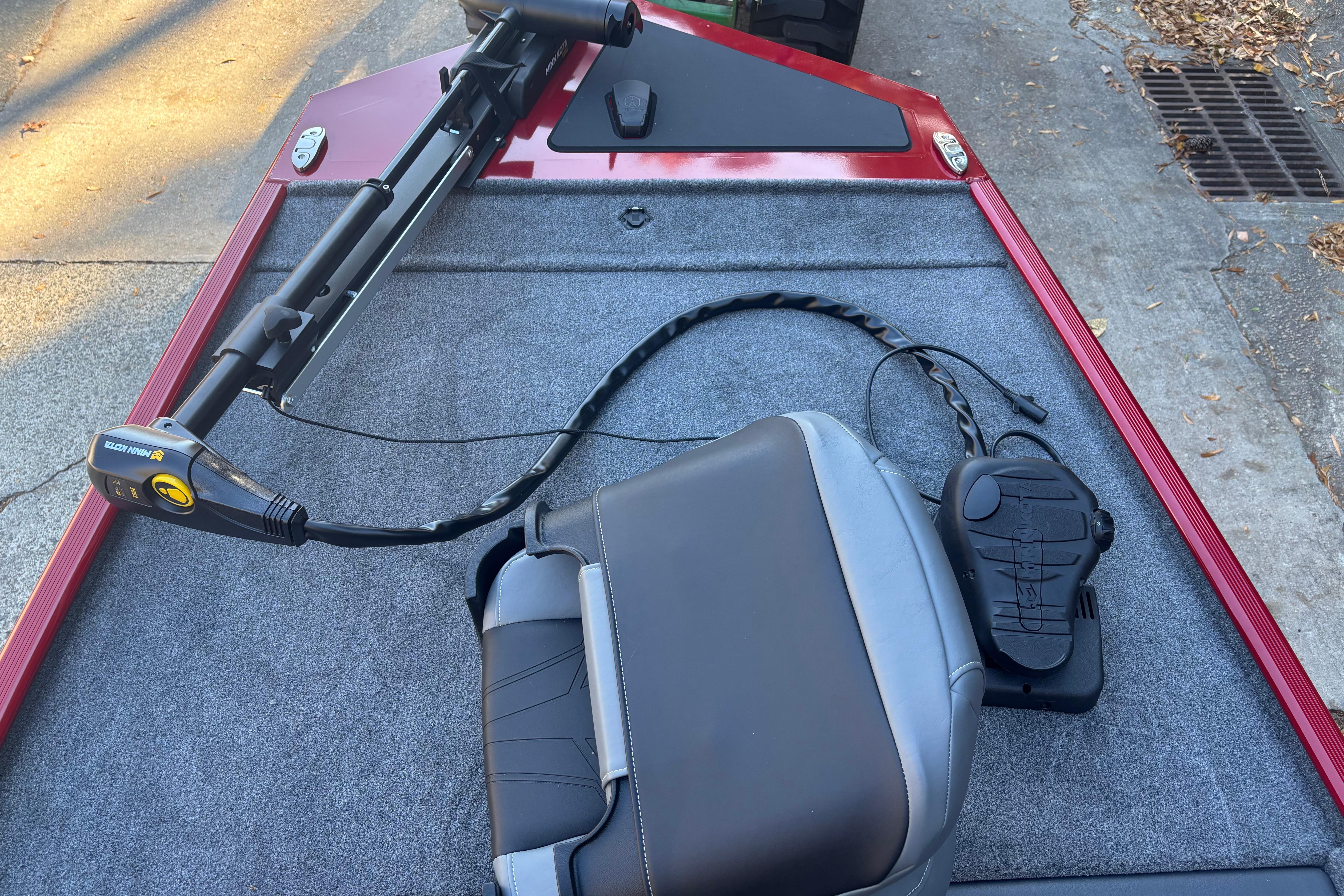 2026 Tracker Bass Tracker Classic XL boat deck with seat and trolling motor.
