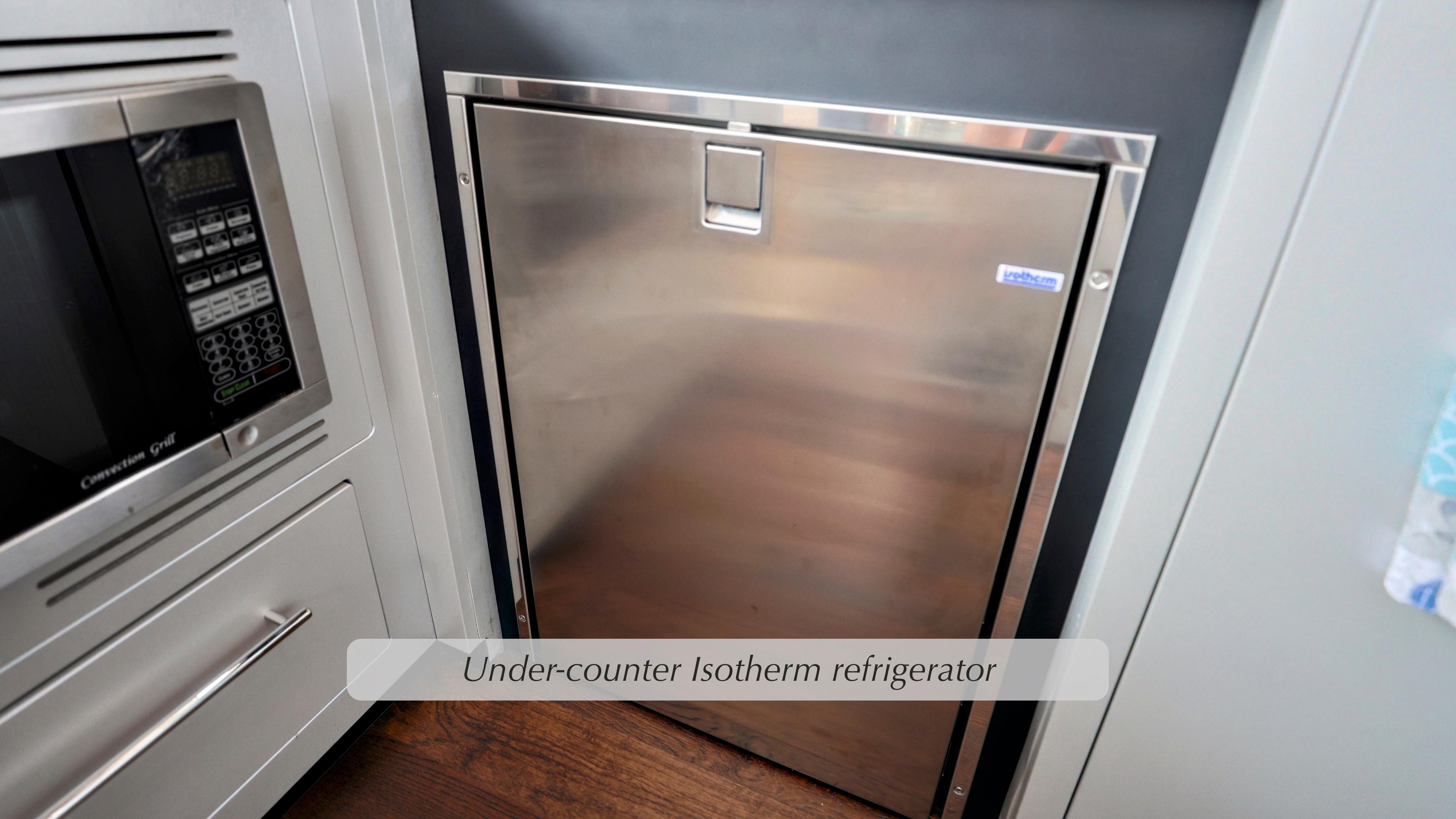 Under-counter Isotherm refrigerator in 2013 Marquis 500 Sport Bridge yacht kitchen.
