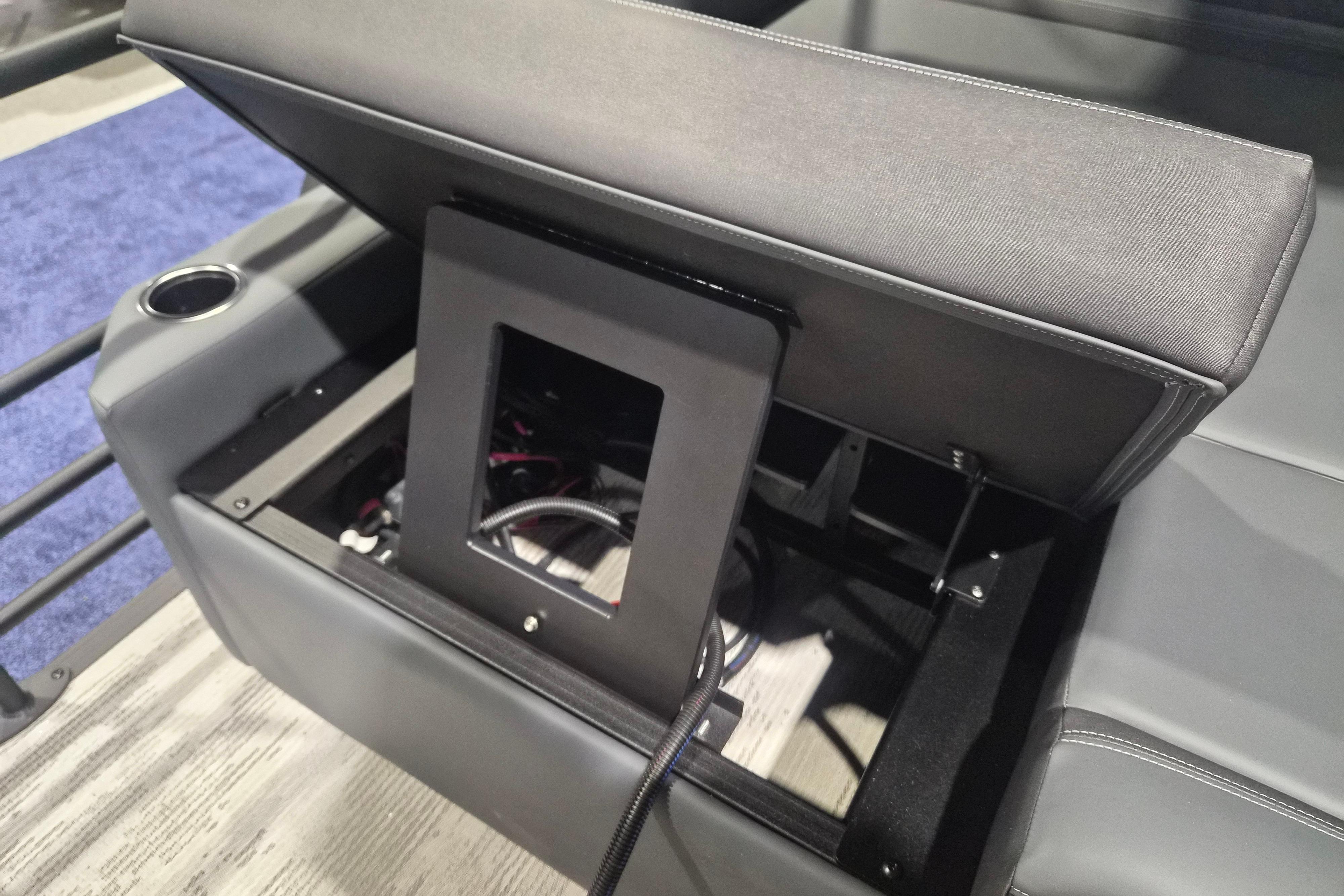 Open storage compartment in 2026 Sylvan L3 ULZ boat seat.