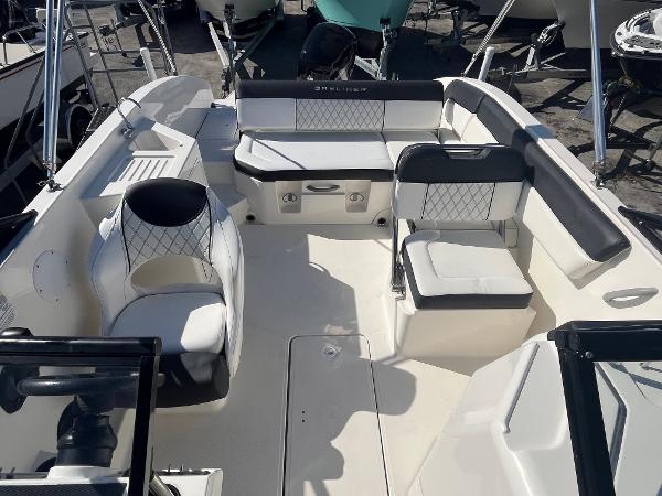 2021 Bayliner DX 2200 boat interior with spacious seating and modern design.