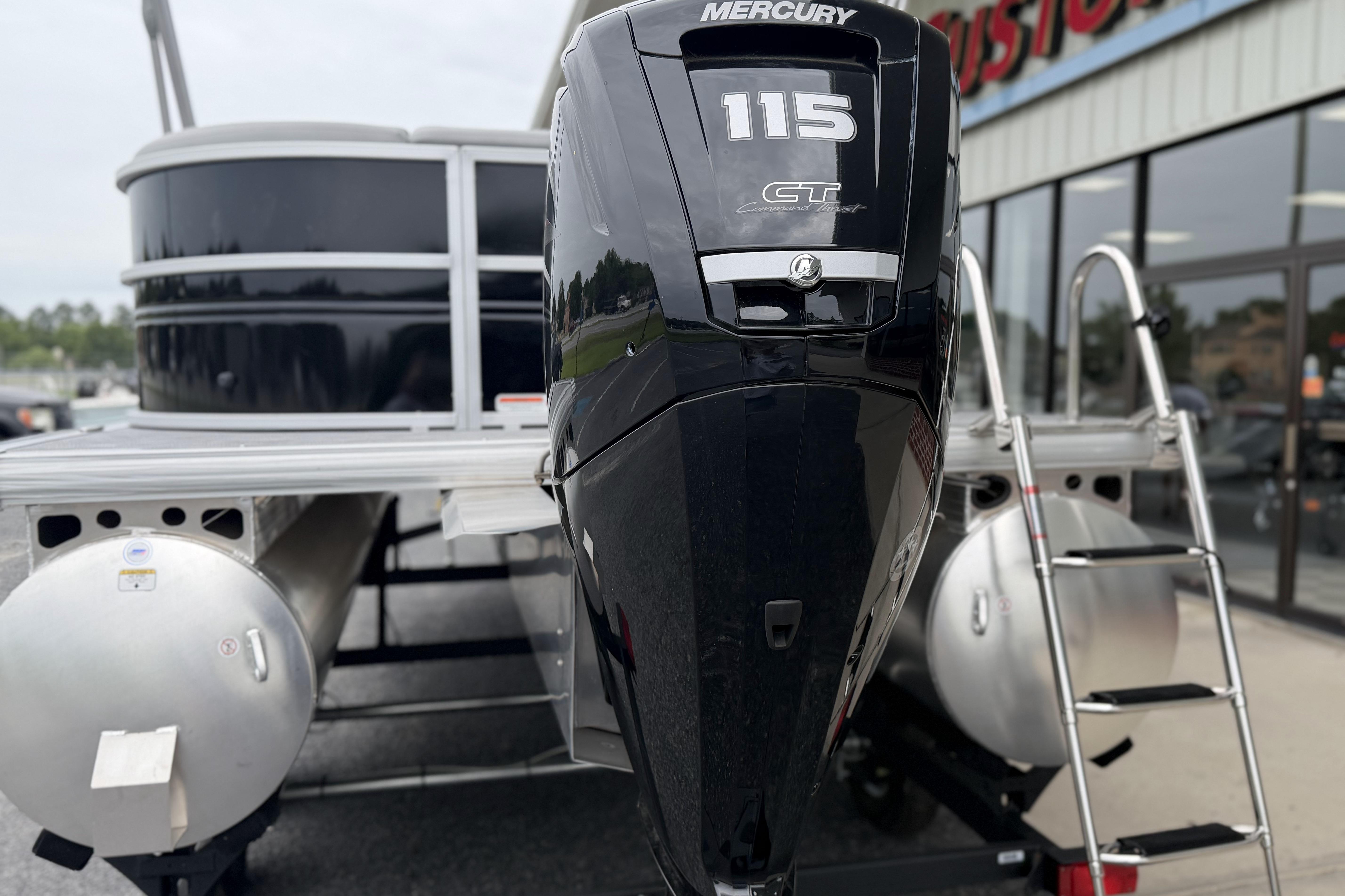 2026 Sun Tracker Party Barge 20 DLX with Mercury 115 outboard motor.