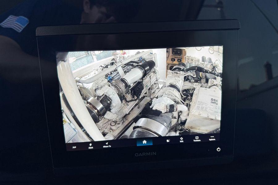 Garmin display showing engine room of 2002 Viking 61 Enclosed Bridge yacht.