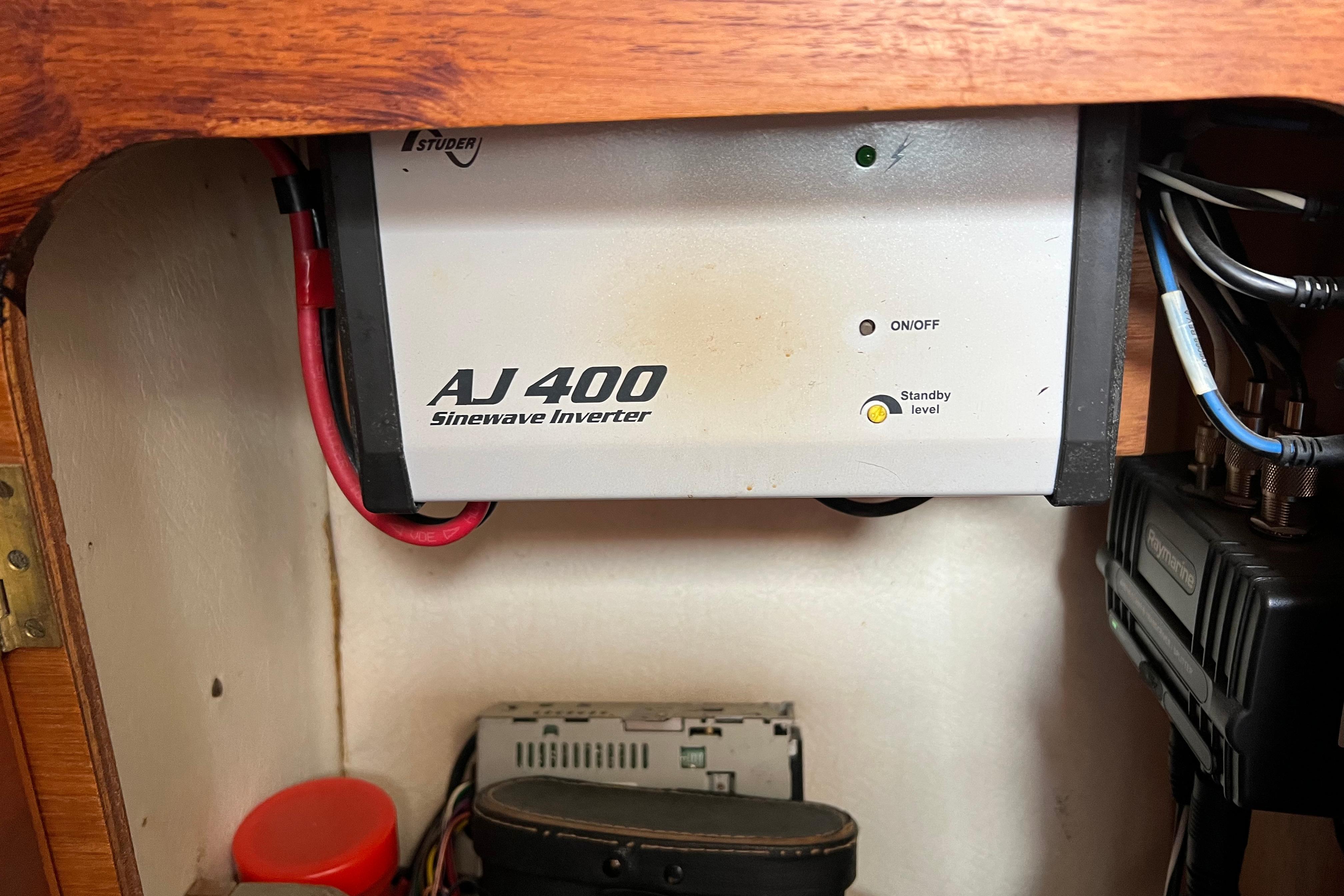 AJ 400 sinewave inverter in 1983 Westerly Sealord 39 yacht interior.