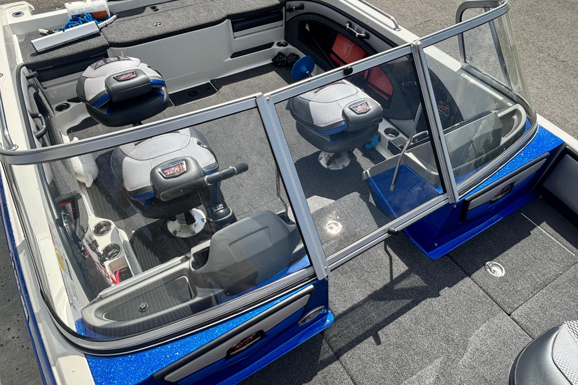 2022 Ranger 1880MS boat interior with seating and windshield, featuring modern design elements.