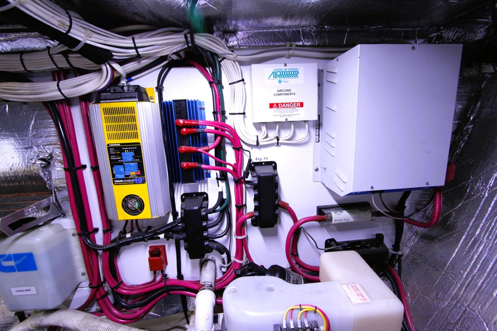 Electrical system of a 2002 Nordic Tug 37 with wiring and components.