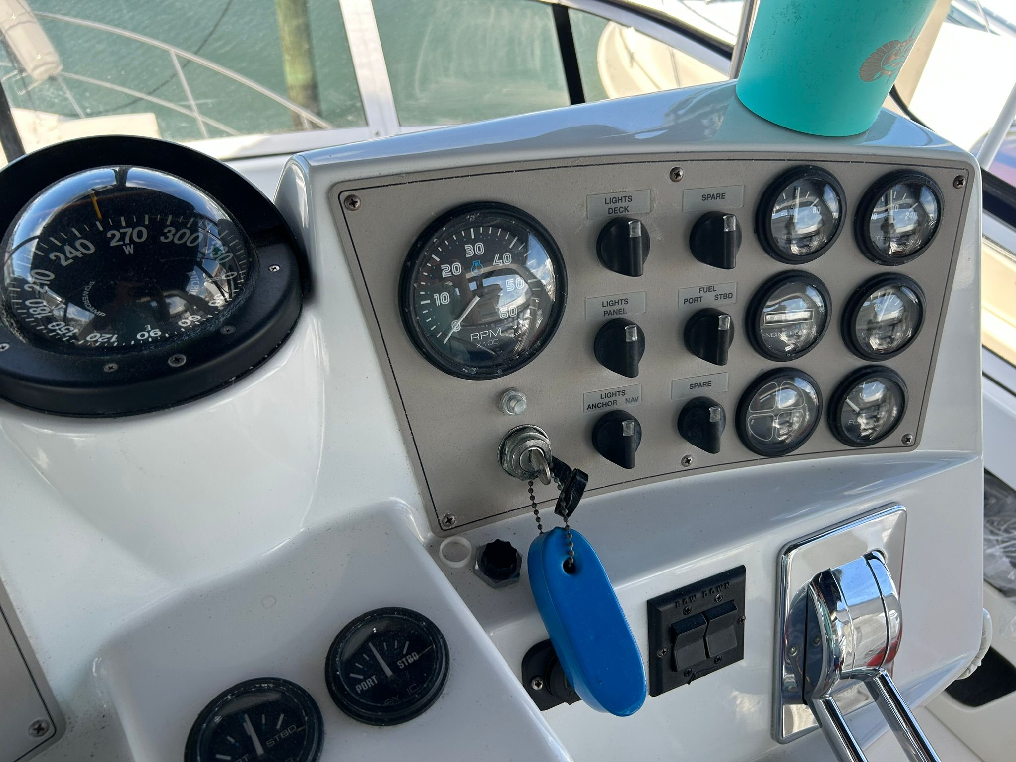 Dashboard of a 2000 Carver 356 Aft Cabin Motor Yacht.