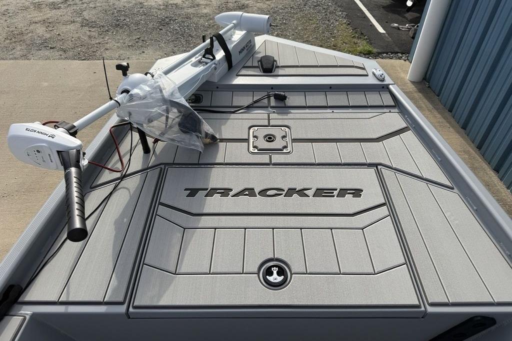 2026 Tracker Bass Tracker Classic CC boat deck with Minn Kota trolling motor.