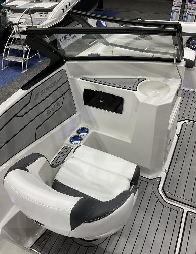2024 Starcraft SVX 190 OB DC boat interior with captain's chair and dashboard.