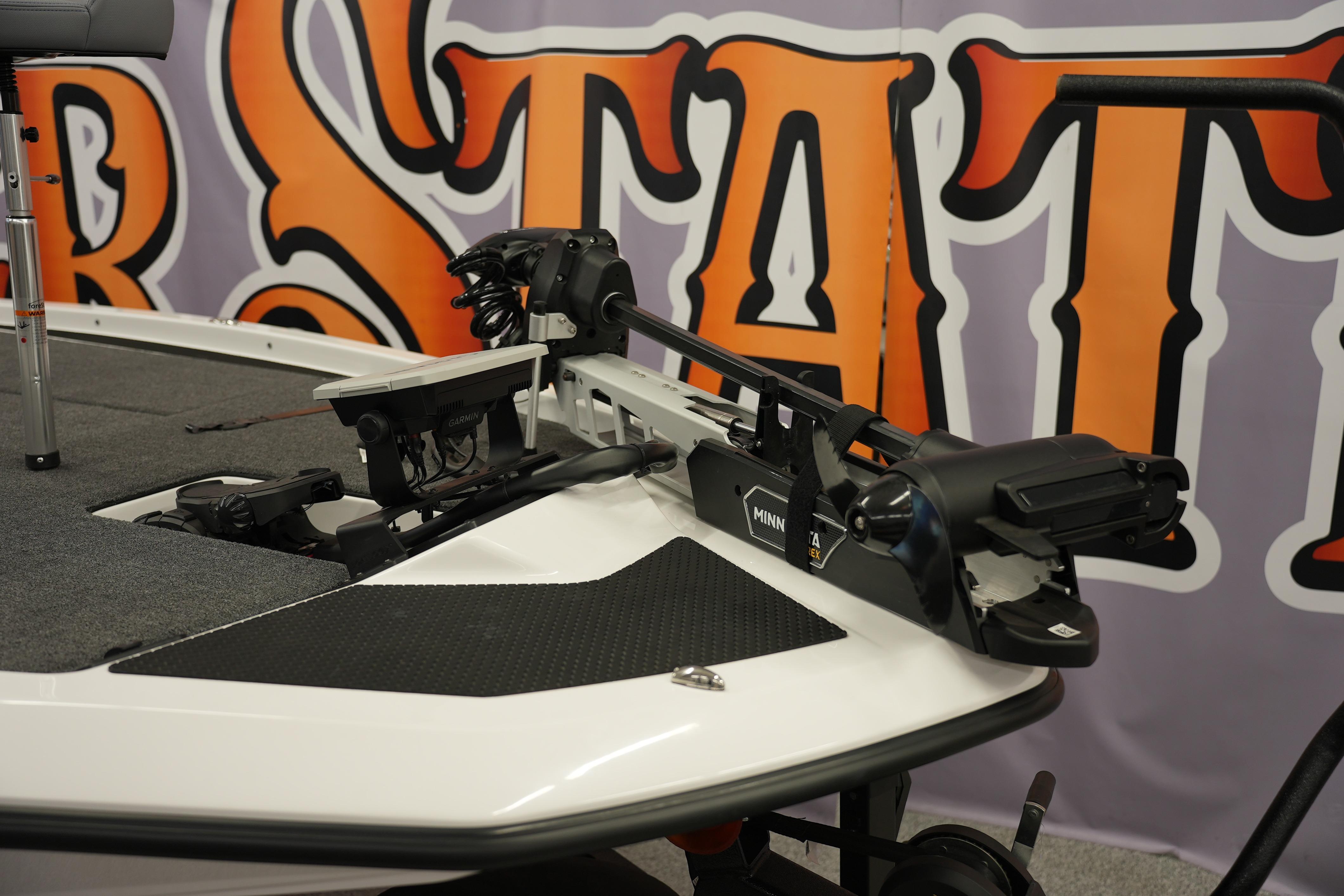 2026 iKon VLE21 boat with Minn Kota trolling motor and Garmin electronics, showcased indoors.
