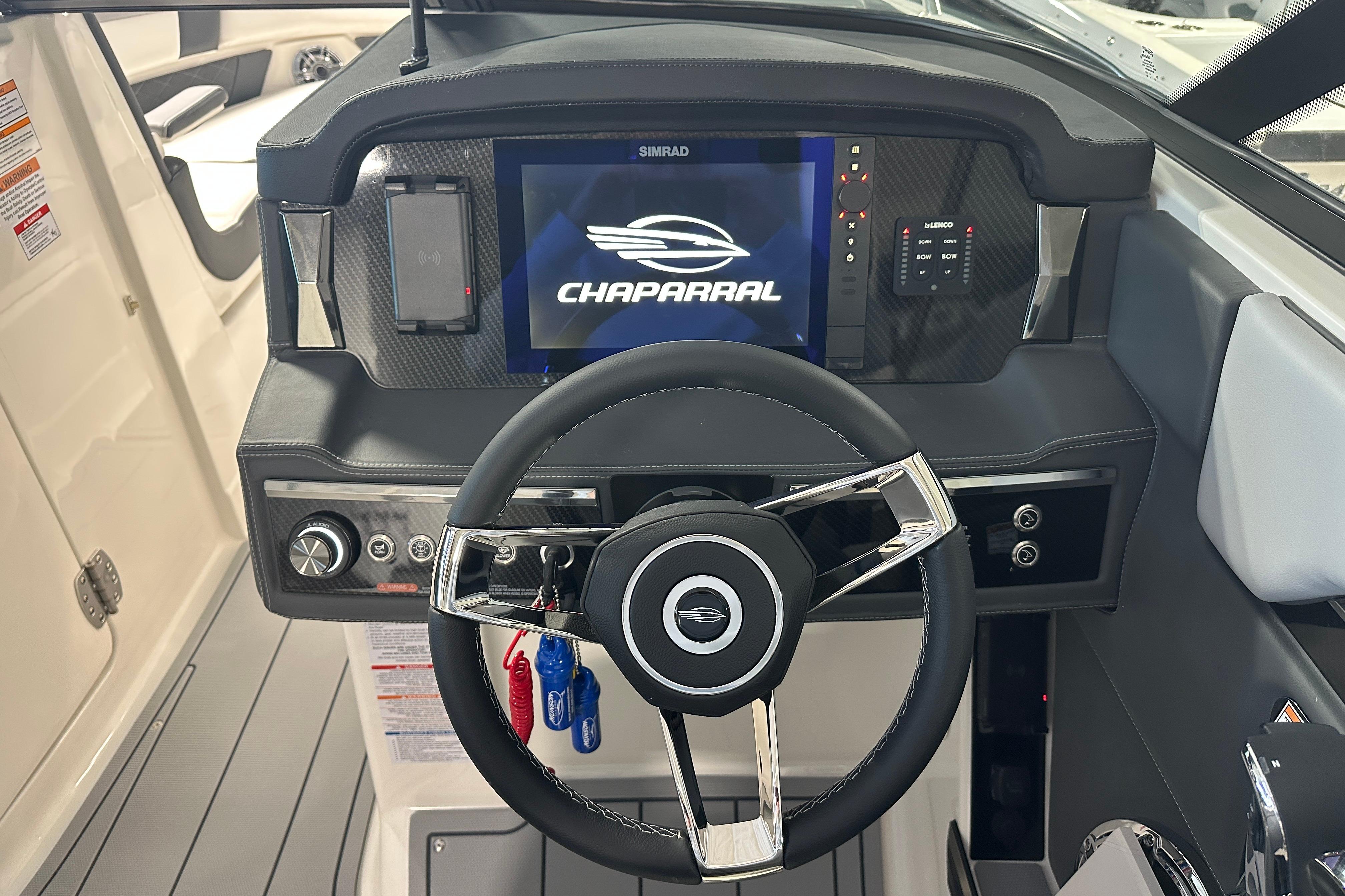 Steering console of Chaparral SSX 8 boat, year 2026.