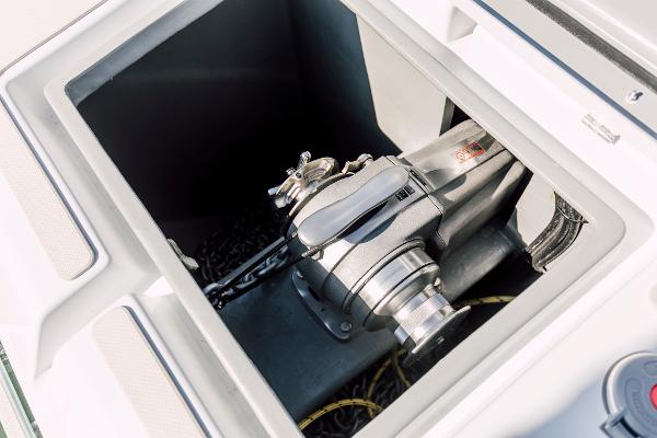 Anchor winch system on Vision 444 boat, model year 2025.