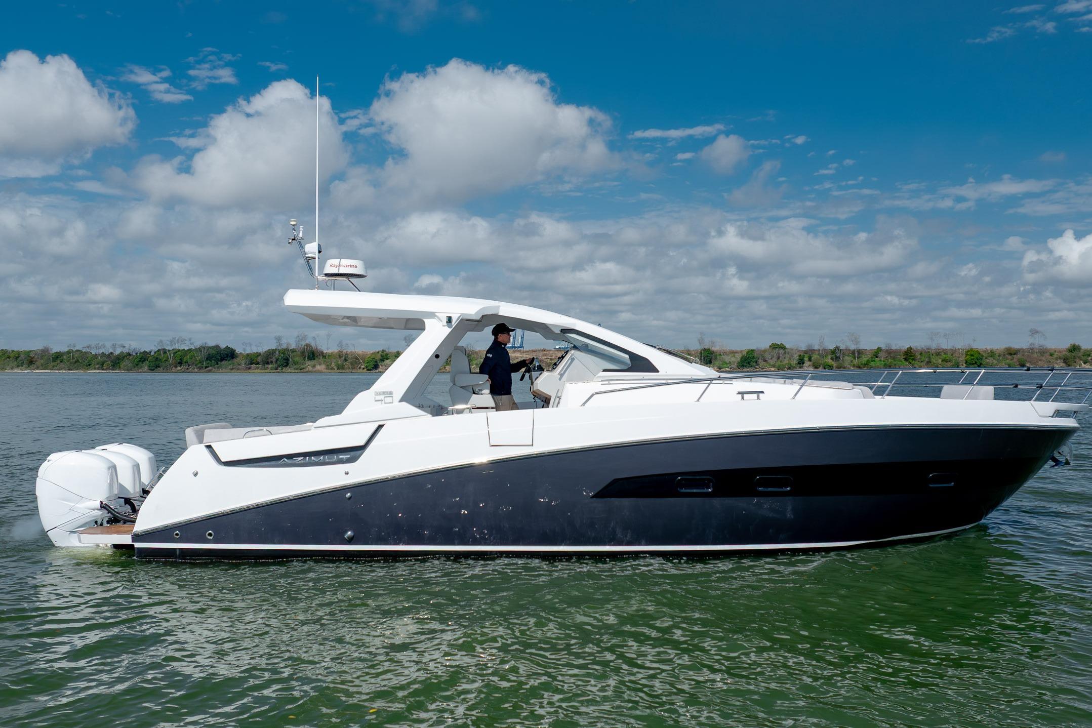 2019 Azimut Verve 40 yacht cruising on a sunny day with clear skies.