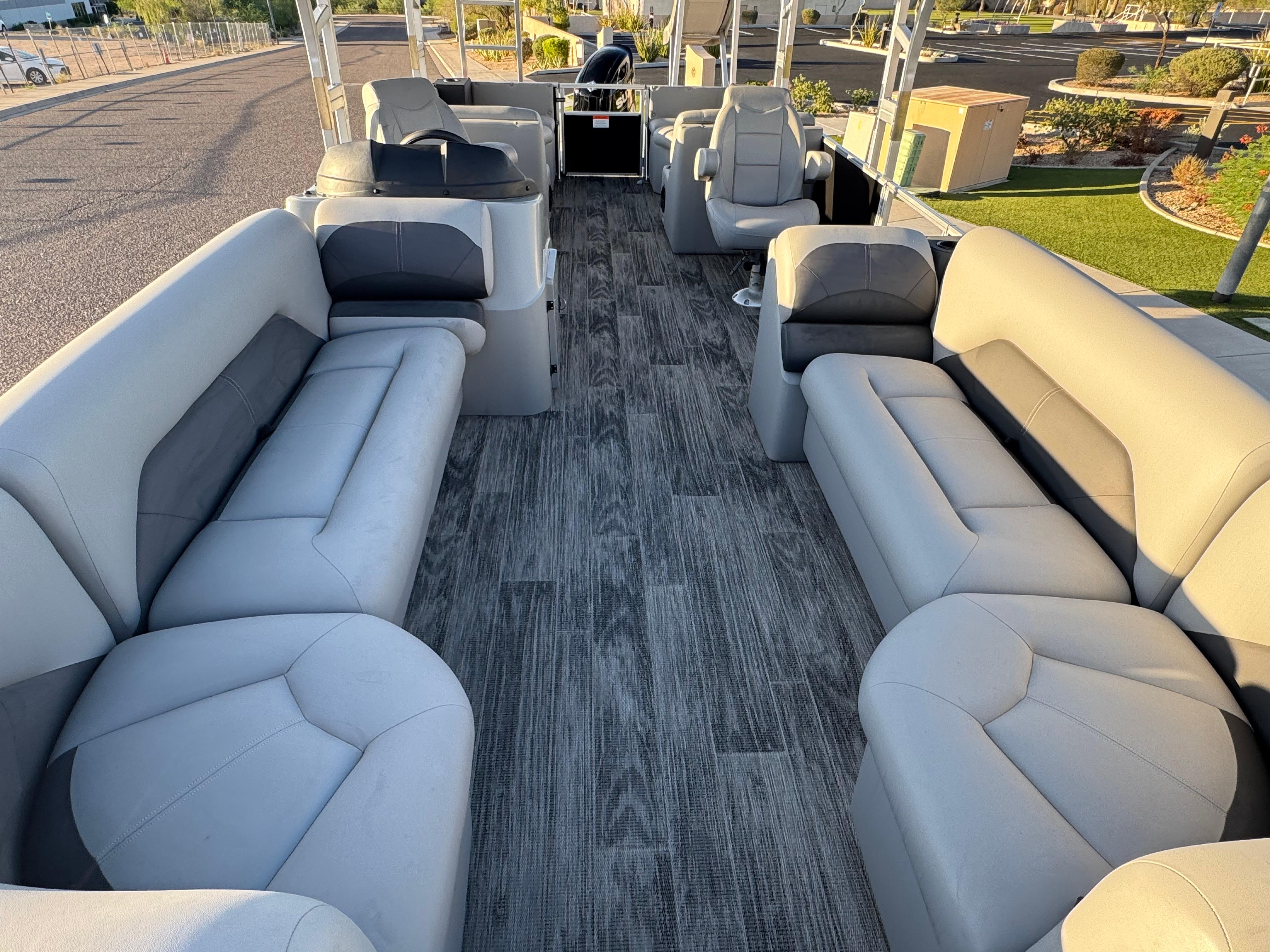 2024 Landau Island Breeze 252 pontoon boat interior with spacious seating and modern design.