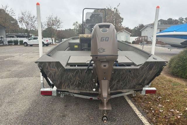 2026 Alweld 1760VV Marsh Console CC boat on trailer, featuring a 60 HP outboard motor.
