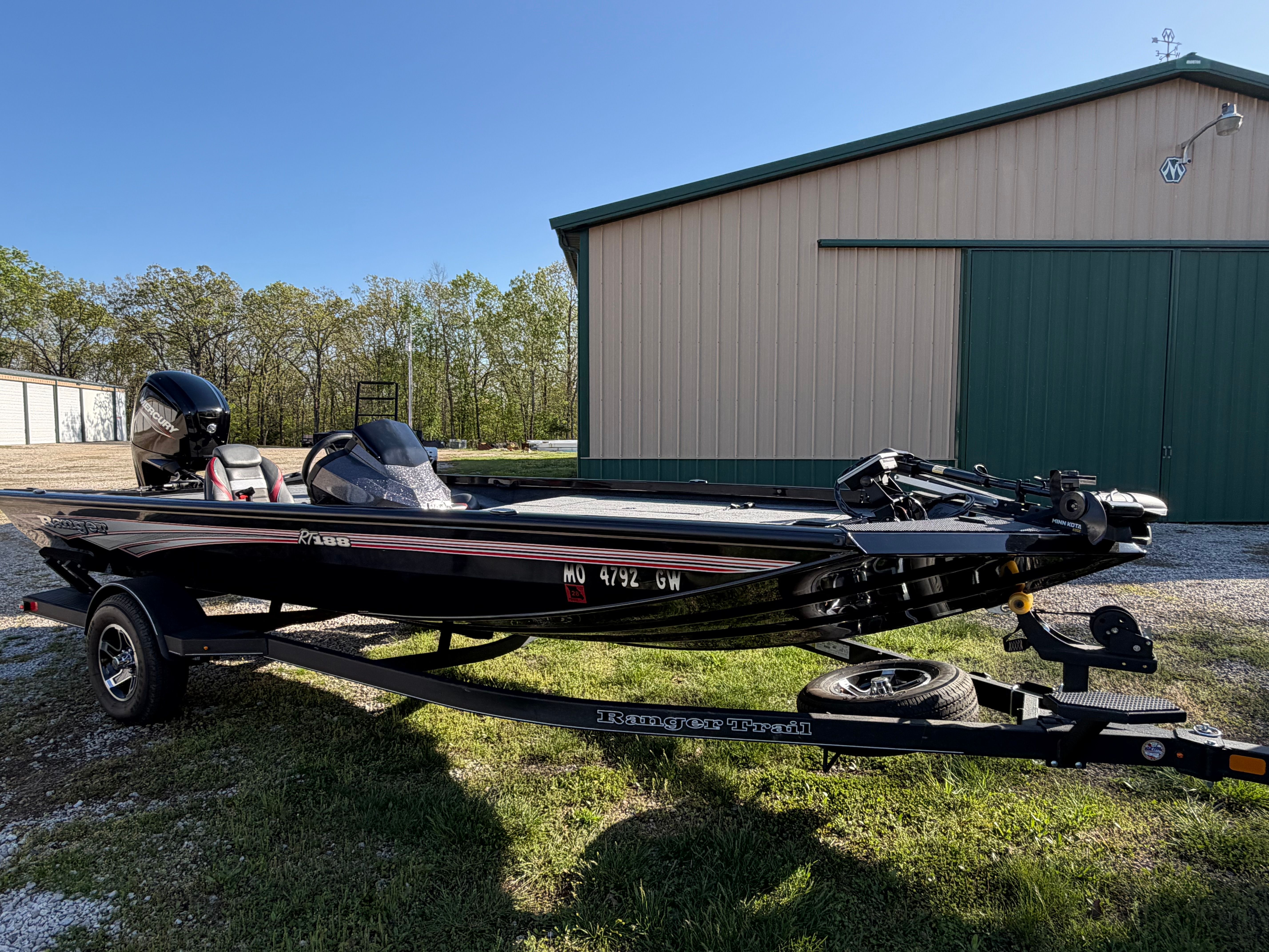 2024 Ranger RT188 boat parked in front of a building.