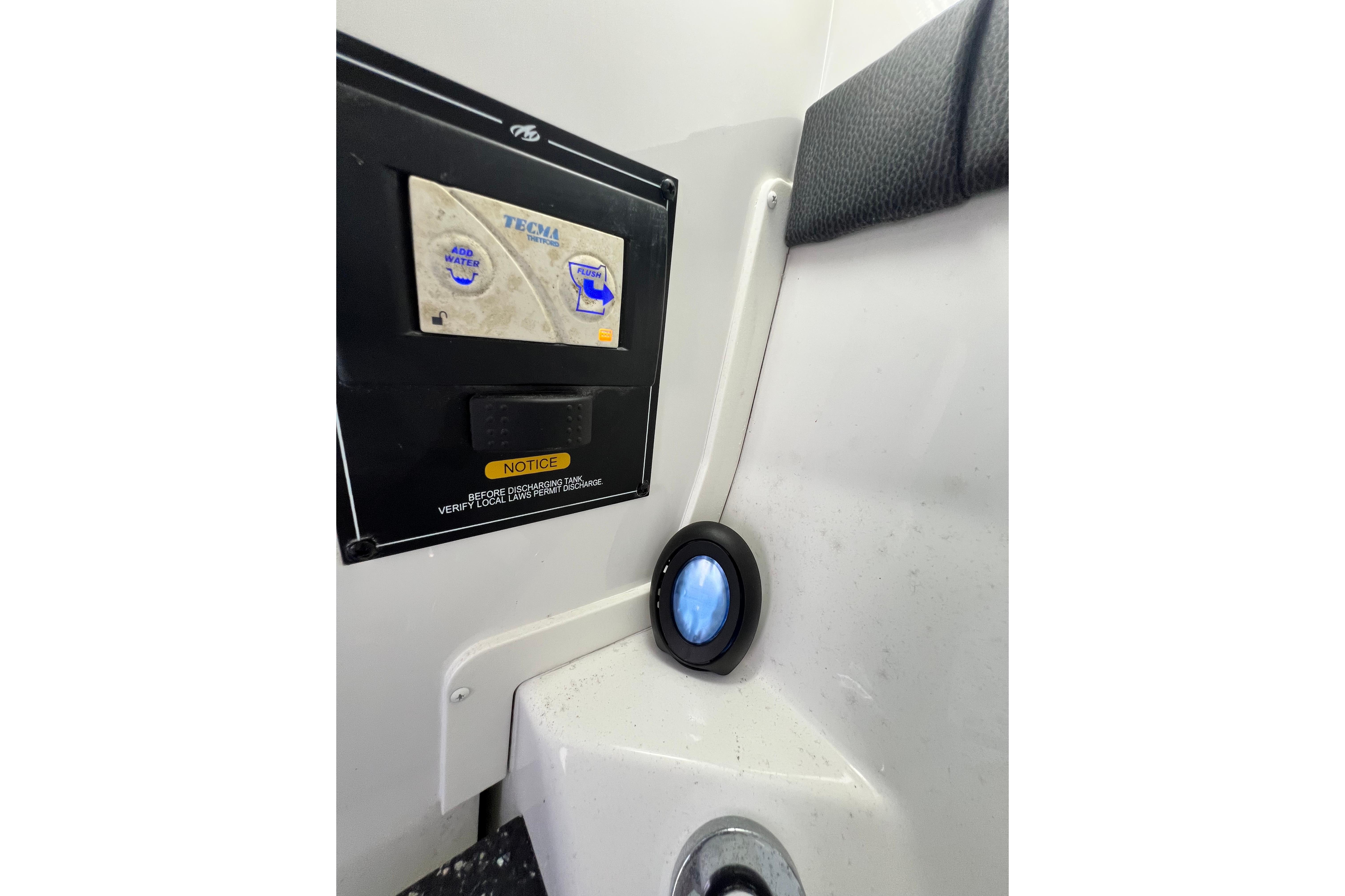 Control panel inside 2015 Monterey 268SS Super Sport boat, featuring Tecma system.