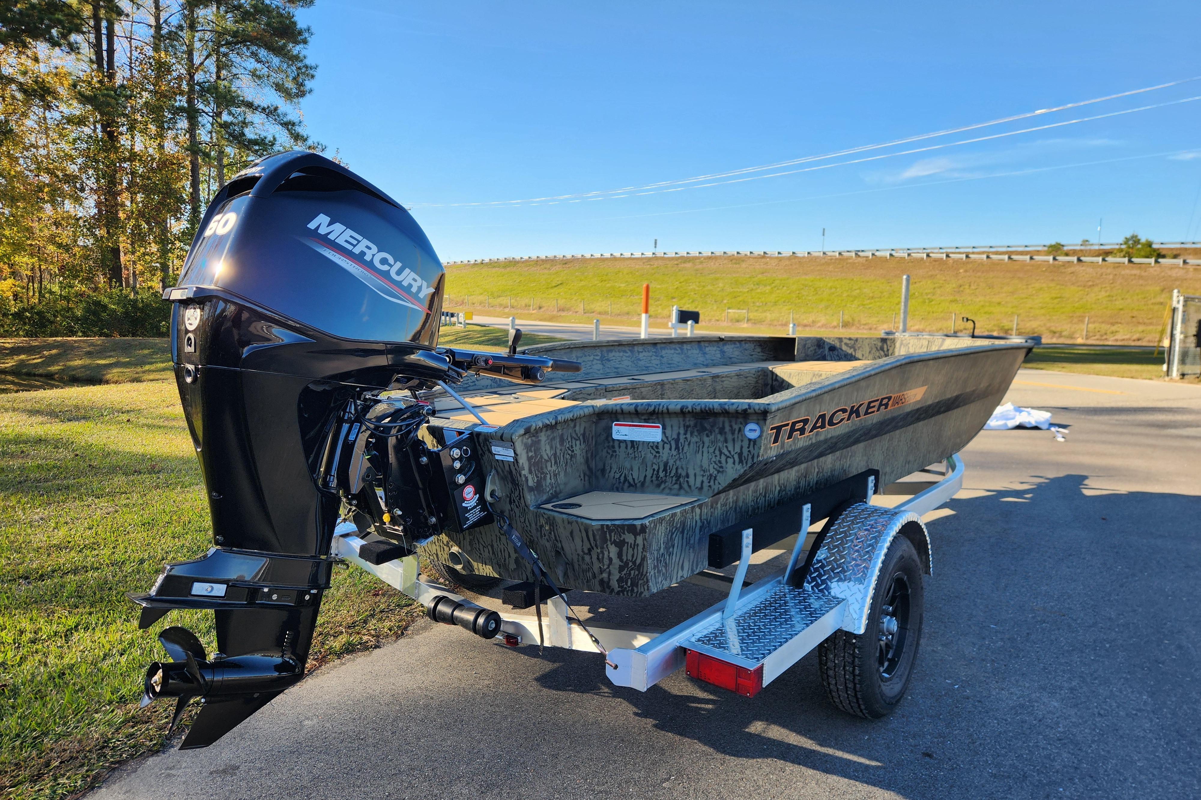 2026 Tracker Grizzly 1756 T Marsh boat with Mercury engine on trailer.