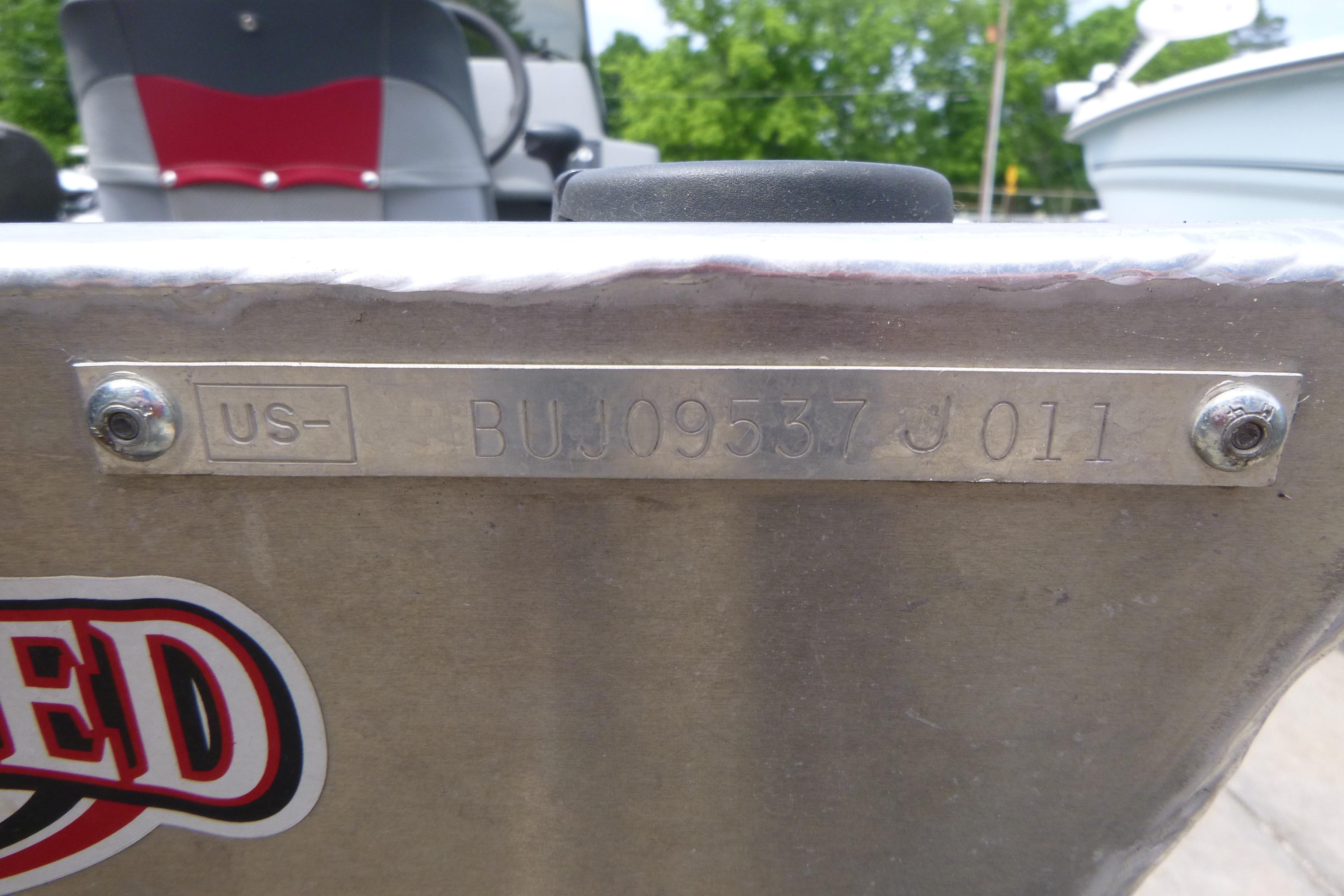 2011 Tracker Pro Angler 16 boat identification plate with serial number.