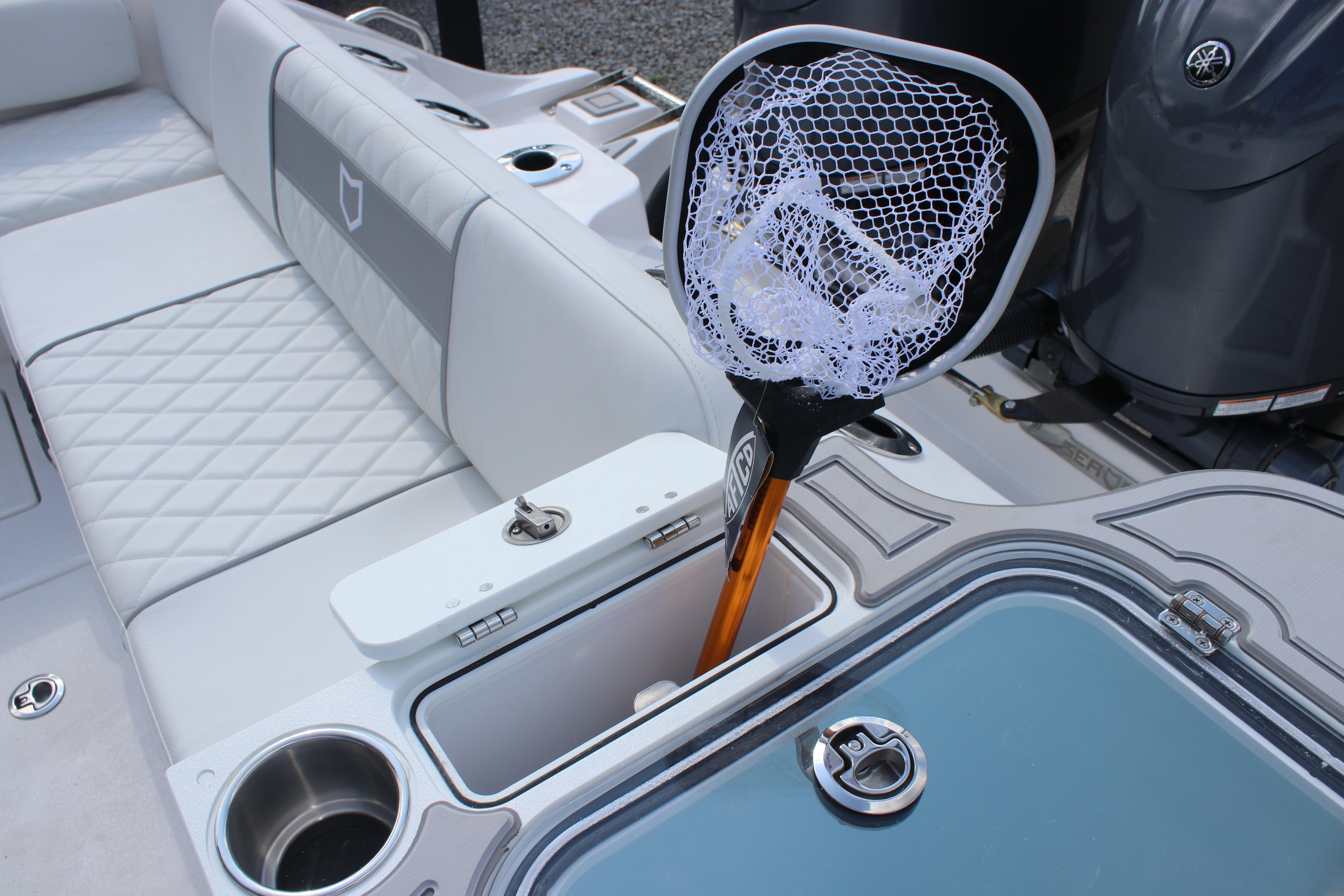 Fishing net and seating on 2026 Sea Fox 268 Commander boat deck.