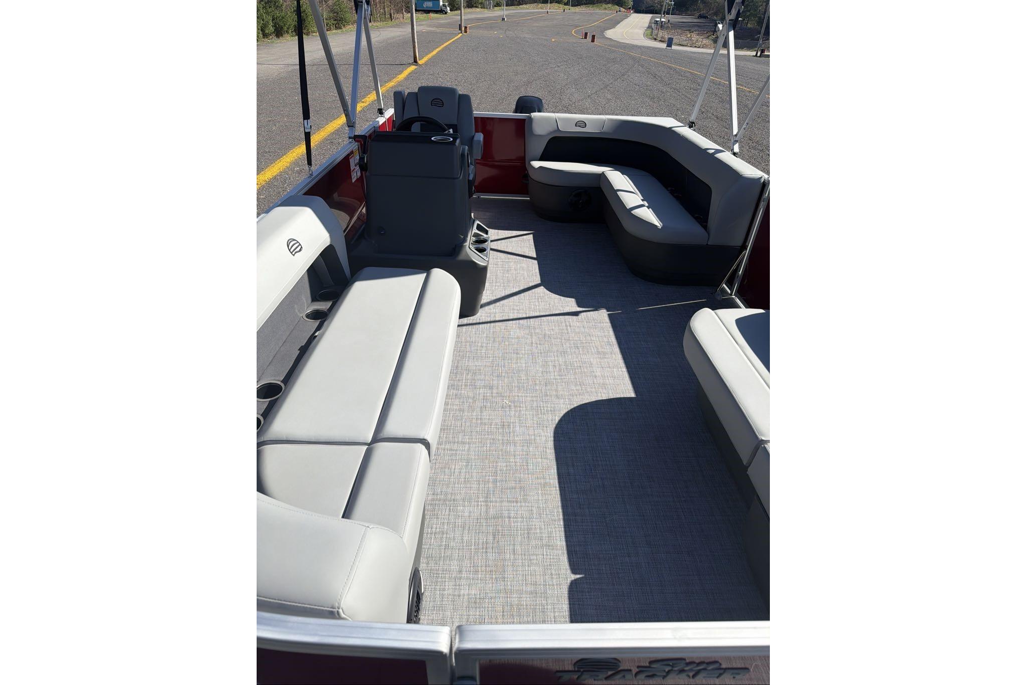 2026 Sun Tracker Party Barge 16 DLX interior with spacious seating and modern design.