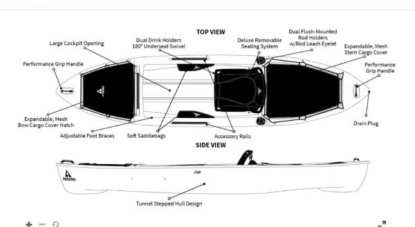 2021 Ascend H10 Hybrid Sit-In kayak diagram with labeled features and design elements.
