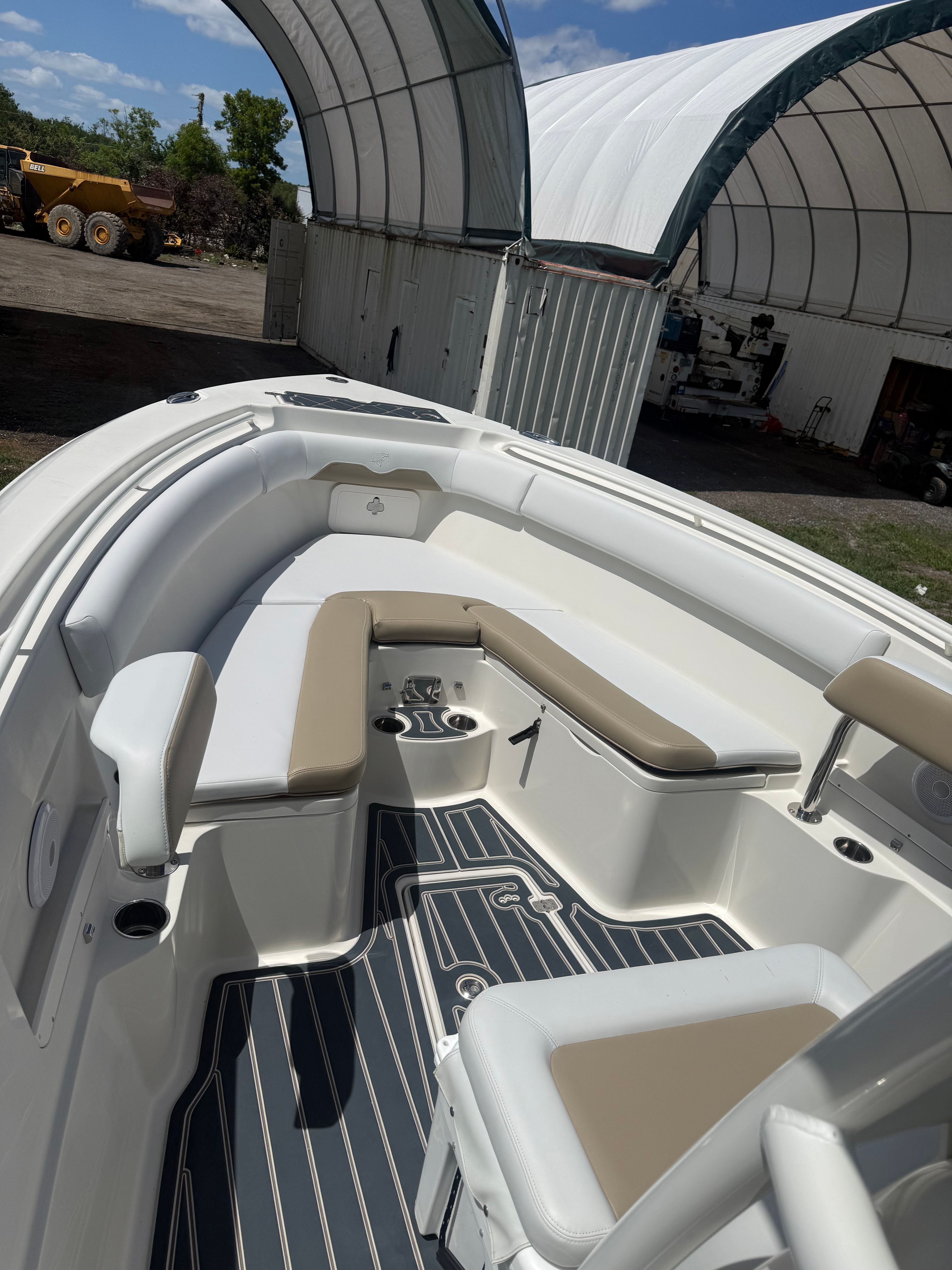 Interior view of a 2015 Sailfish 290 CC boat at dock.