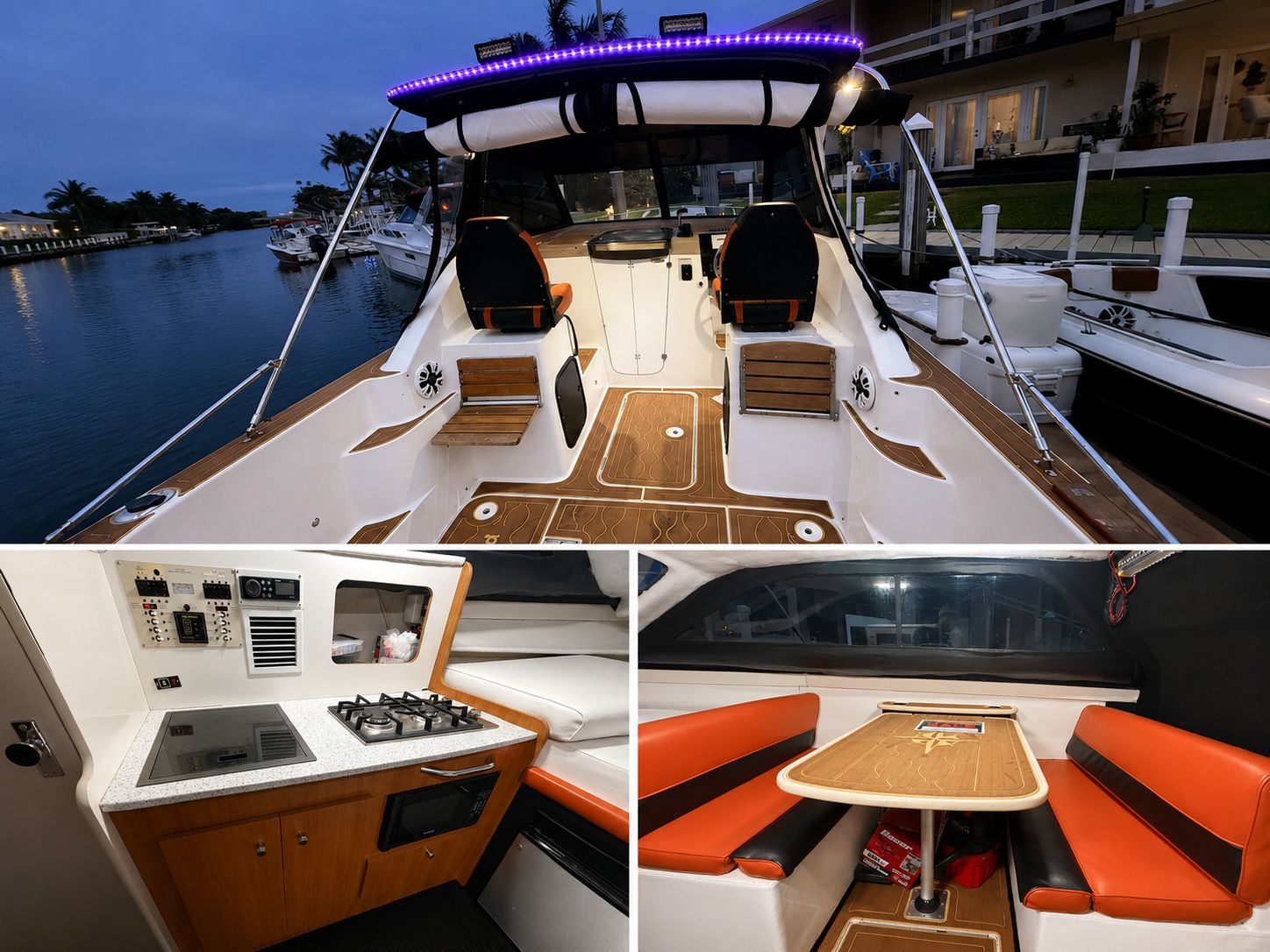 Bayliner 2452 Ciera Classic 2001: Spacious cockpit, modern kitchen, and cozy dining area.