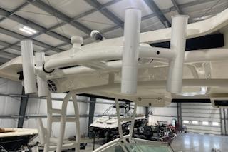 2022 Robalo R247 Dual Console boat in a storage facility.