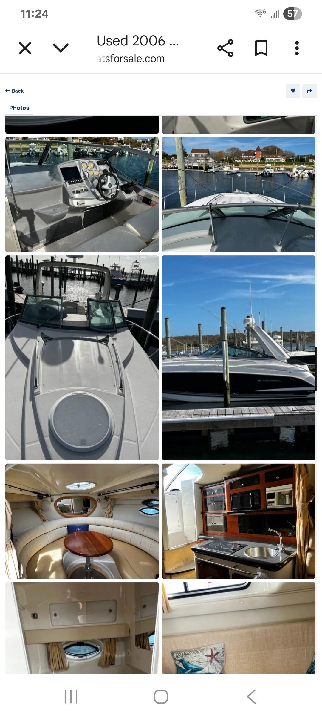 Interior and exterior views of a 2006 Monterey 290 Cruiser docked at a marina.