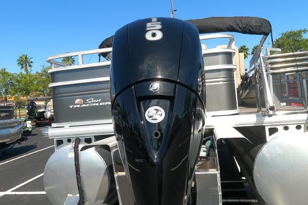 2024 Sun Tracker Fishin' Barge 22 XP3 with 150 HP Mercury outboard engine.
