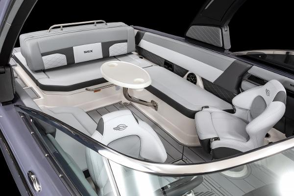 2025 Chaparral 2870 boat interior with sleek seating and modern design.