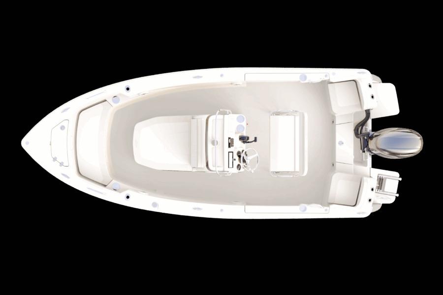 Top view of 2026 Scout 188 Sportfish boat, showcasing spacious deck and seating arrangement.