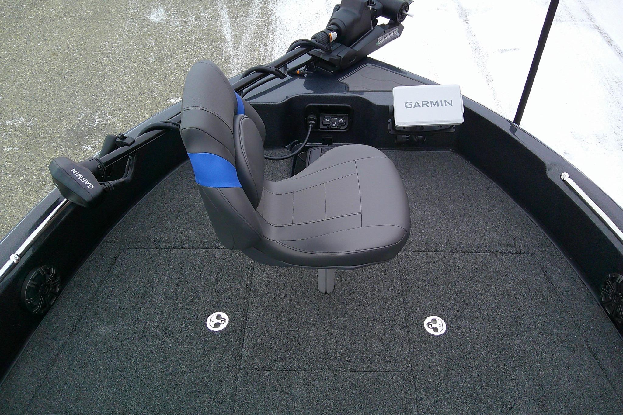 2026 Nitro ZV19 Sport Pro boat with Garmin equipment and swivel seat on carpeted deck.