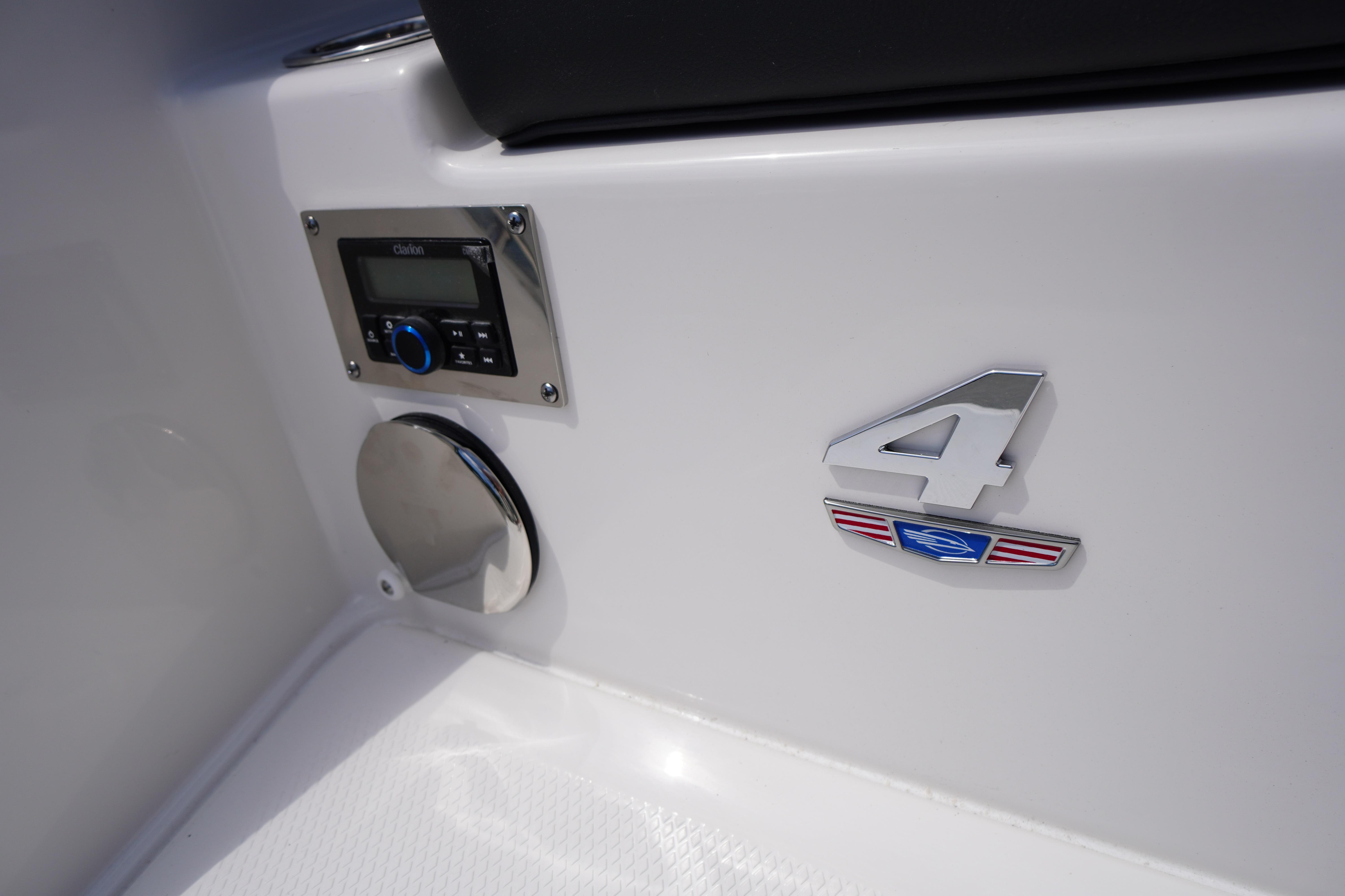 2026 Chaparral SSX 4 interior detail with audio system and emblem.