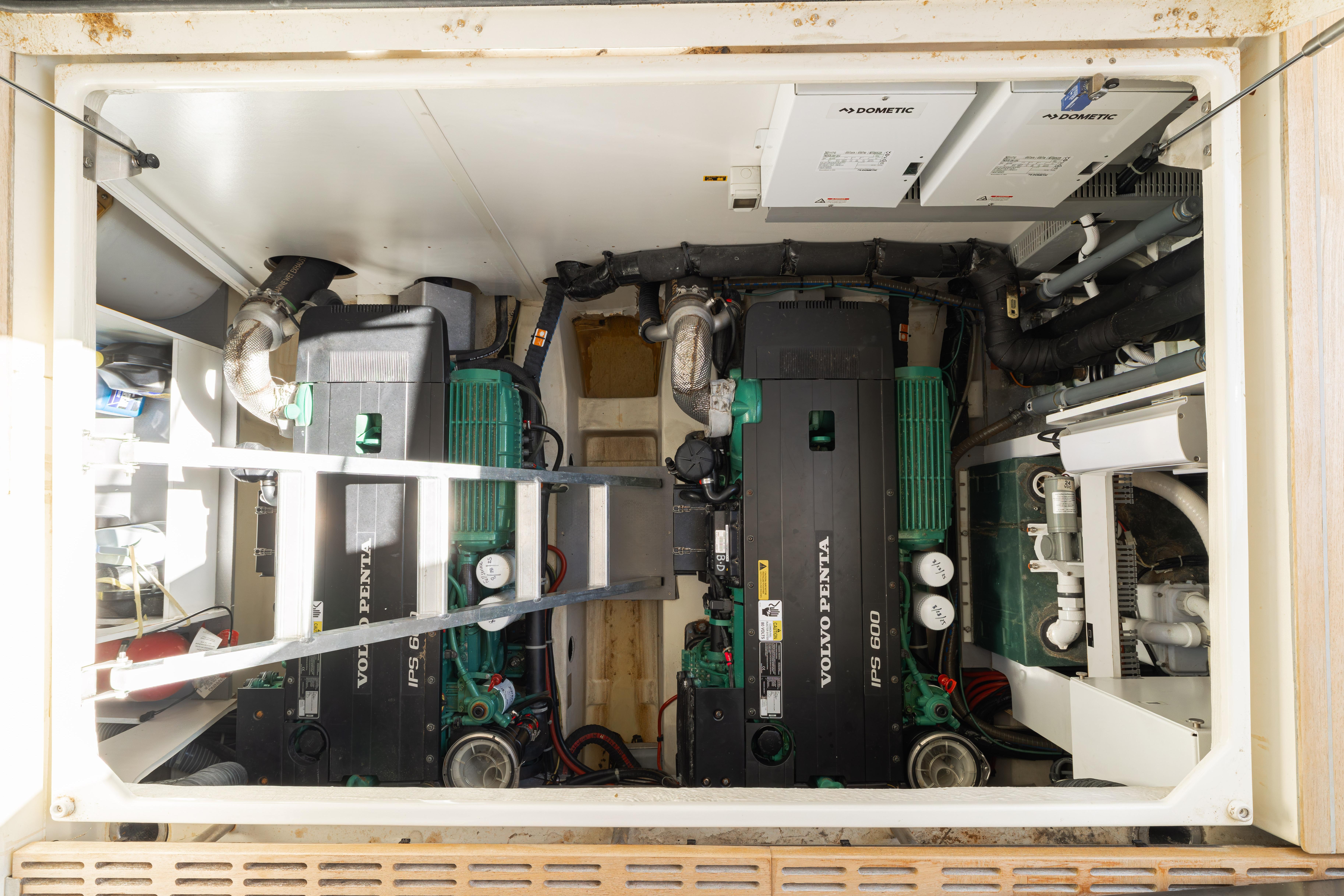 Engine room of 2017 Monte Carlo Yachts MC5 with Volvo Penta IPS 600 engines.