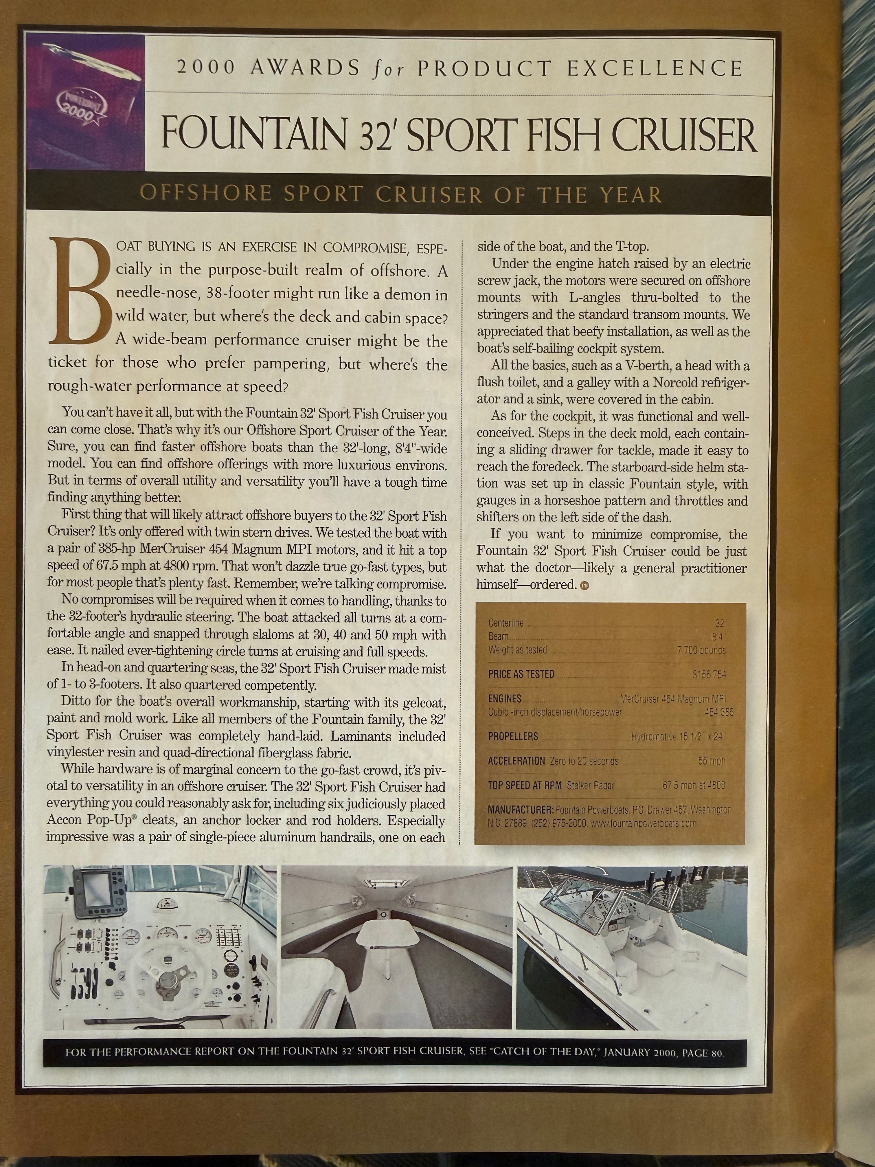 1999 Fountain 32 Sport Fish Cruiser, Offshore Sport Cruiser of the Year.